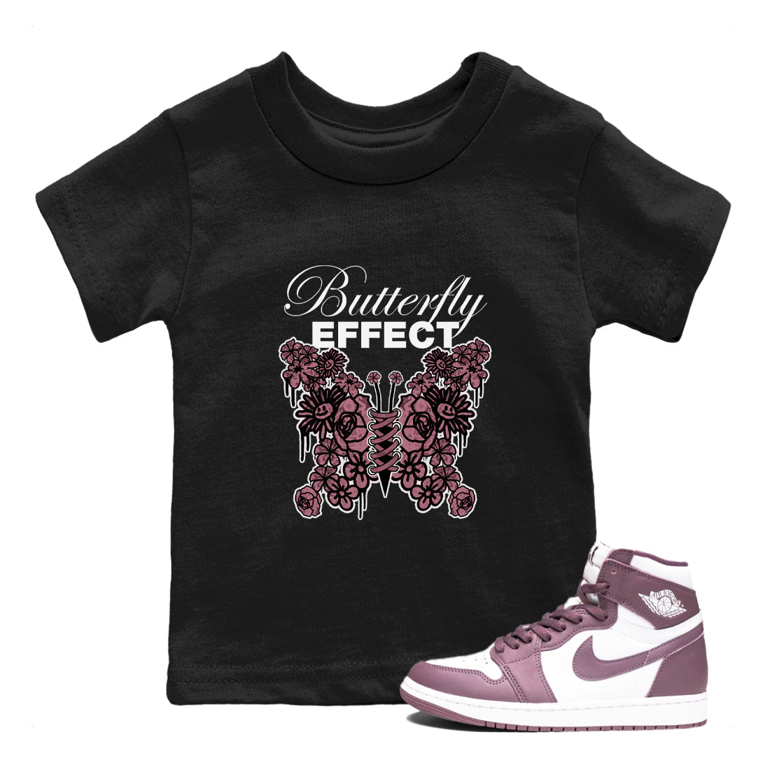 Air Jordan 1 Mauve shirt to match jordans Butterfly Effect sneaker tees AJ1 Mauve Drip Gear Zone Baby Toddler Black 1 T-Shirt