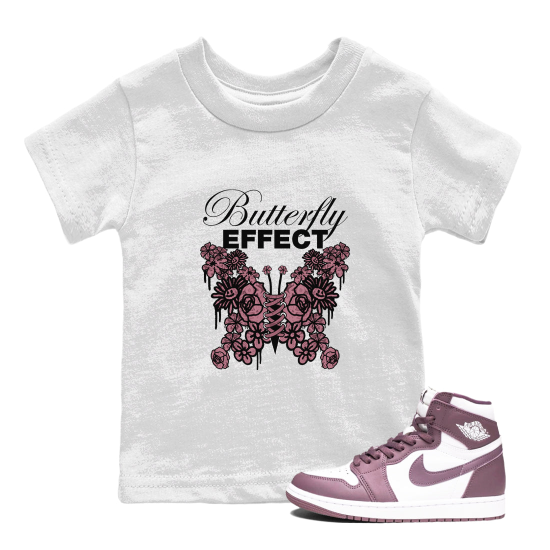 Air Jordan 1 Mauve shirt to match jordans Butterfly Effect sneaker tees AJ1 Mauve Drip Gear Zone Baby Toddler White 1 T-Shirt