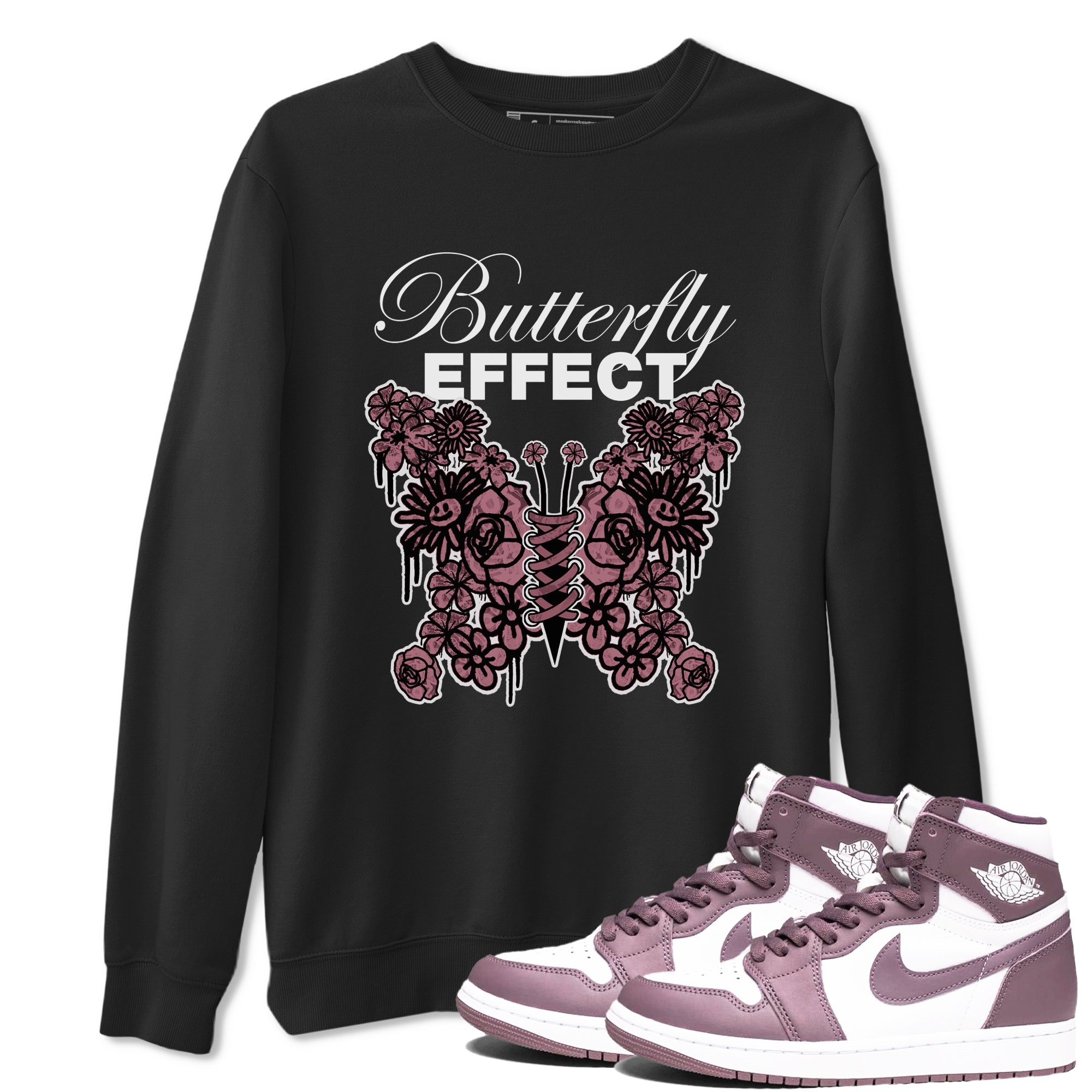 Air Jordan 1 Mauve shirt to match jordans Butterfly Effect sneaker tees AJ1 Mauve Drip Gear Zone Unisex Black 1 T-Shirt