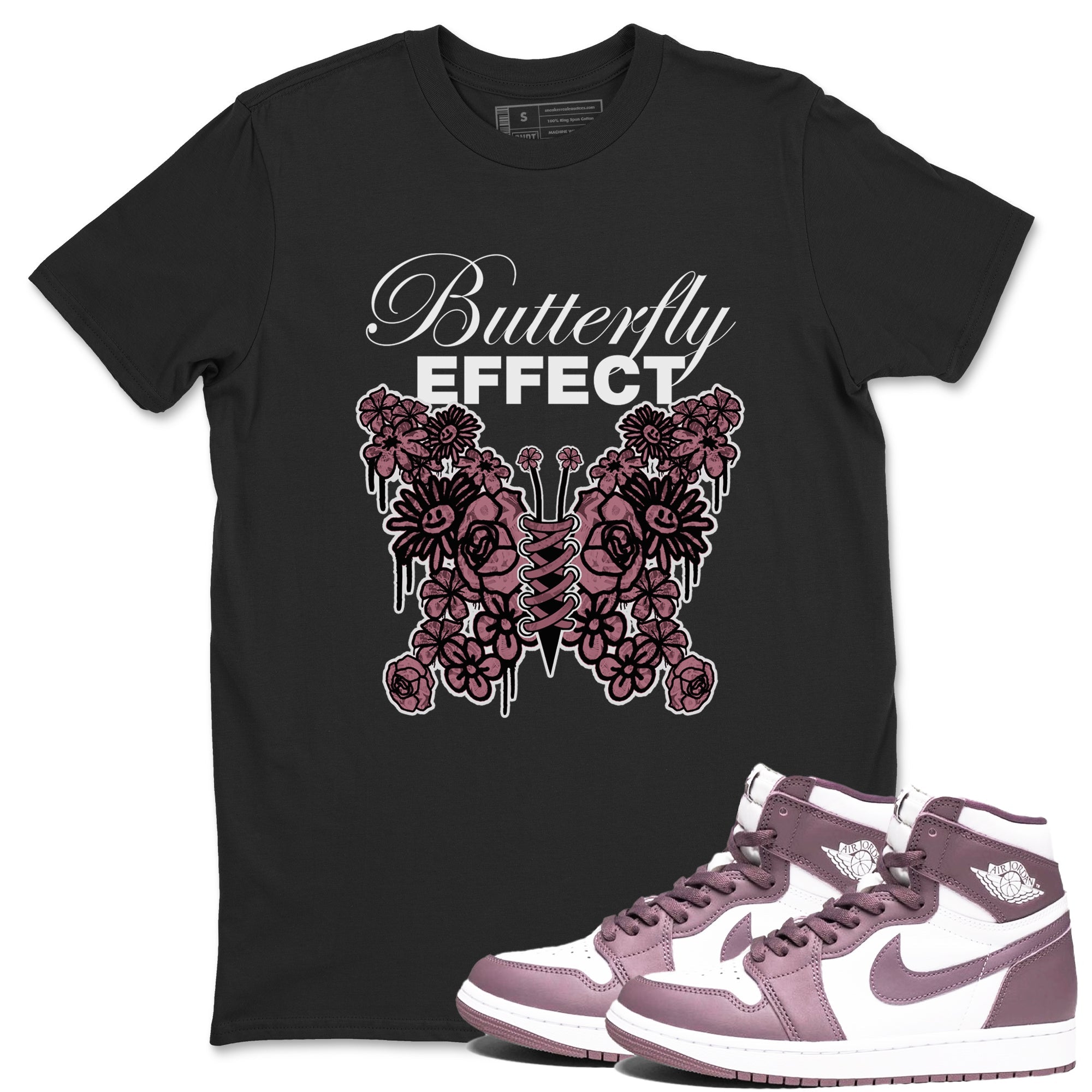 Air Jordan 1 Mauve shirt to match jordans Butterfly Effect sneaker tees AJ1 Mauve Drip Gear Zone Unisex Black 1 T-Shirt