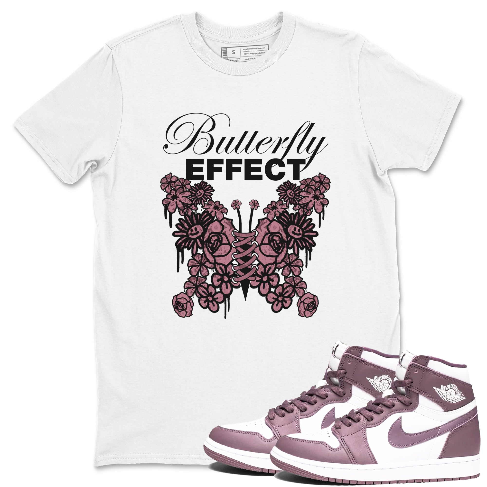 Air Jordan 1 Mauve shirt to match jordans Butterfly Effect sneaker tees AJ1 Mauve Drip Gear Zone Unisex White 1 T-Shirt