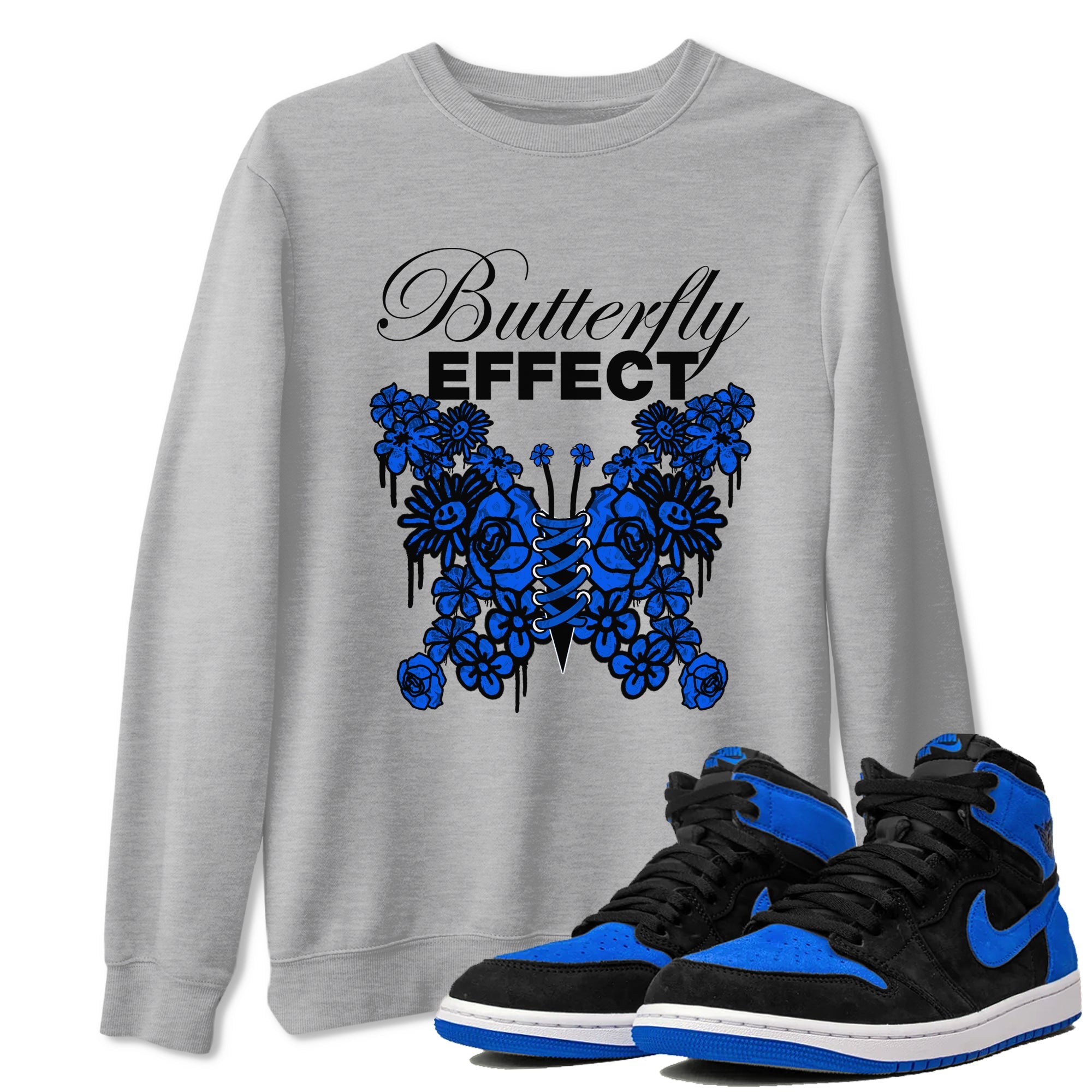 Air Jordan 1 Royal Reimagined shirt to match jordans Butterfly Effect sneaker tees AJ1 Royal Reimagined Drip Gear Zone Unisex Heather Grey 1 T-Shirt