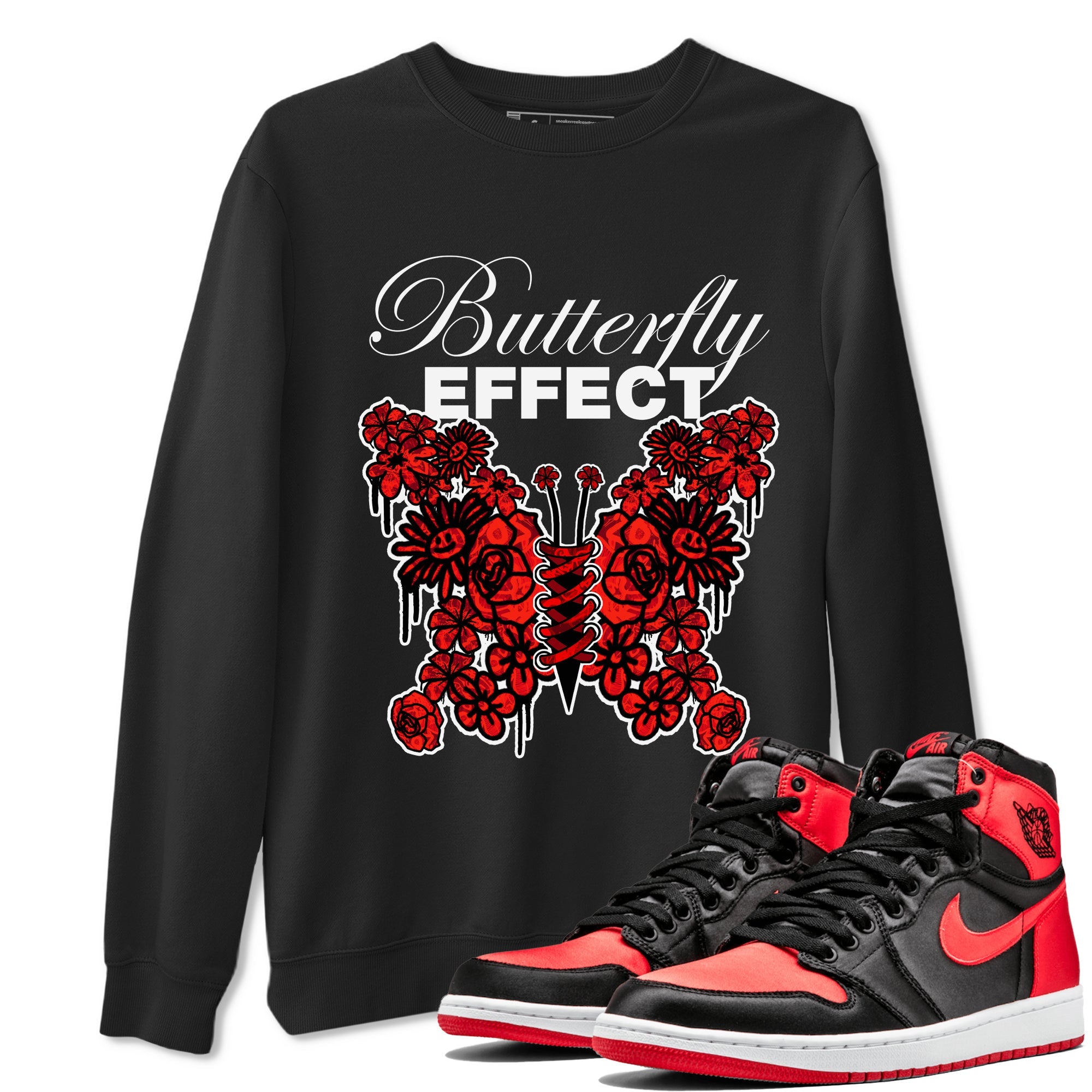 Air Jordan 1 Satin Bred shirt to match jordans Butterfly Effect sneaker tees AJ1 Satin Bred Drip Gear Zone Unisex Black 1 T-Shirt