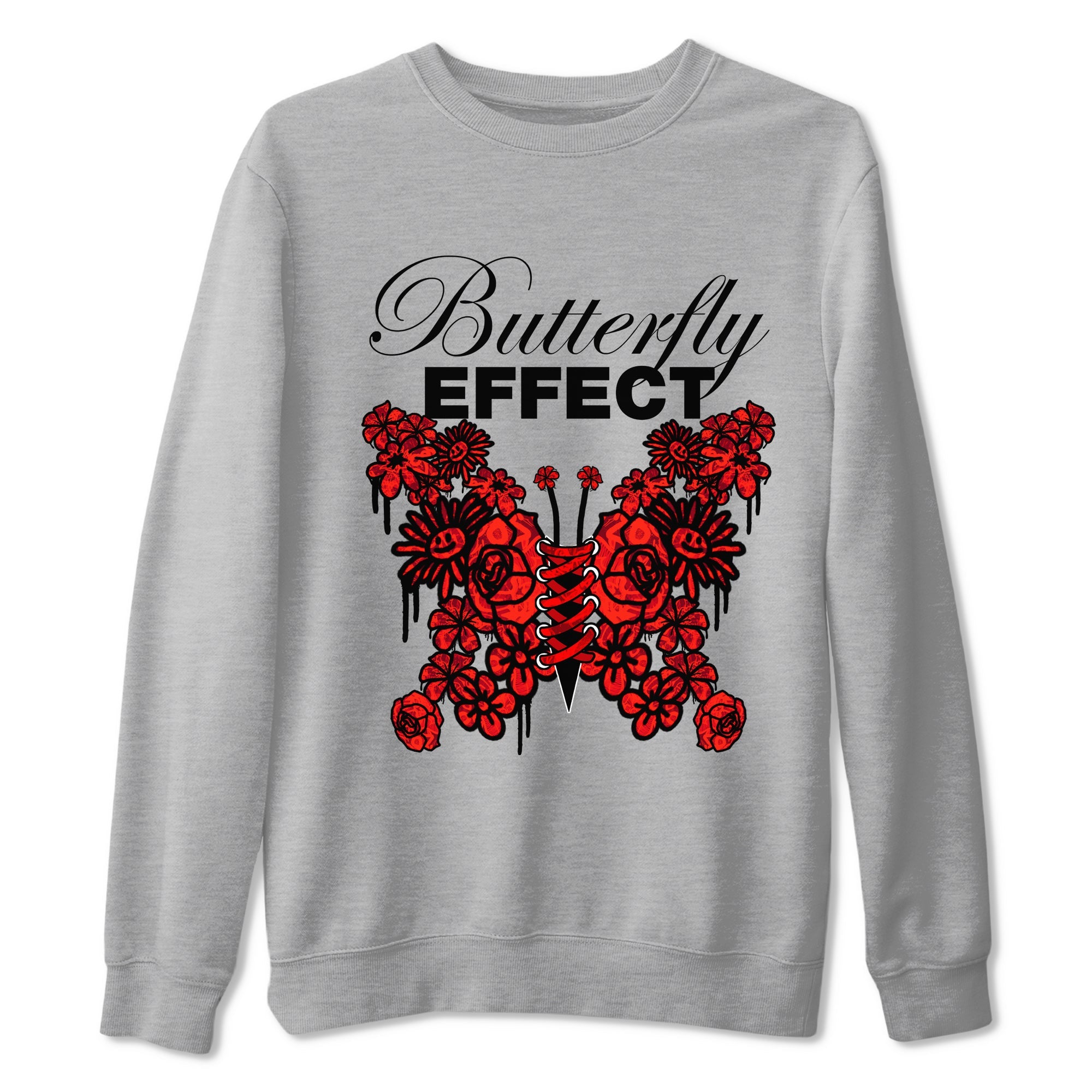 Air Jordan 1 Satin Bred shirt to match jordans Butterfly Effect sneaker tees AJ1 Satin Bred Drip Gear Zone Unisex Heather Grey 2 T-Shirt