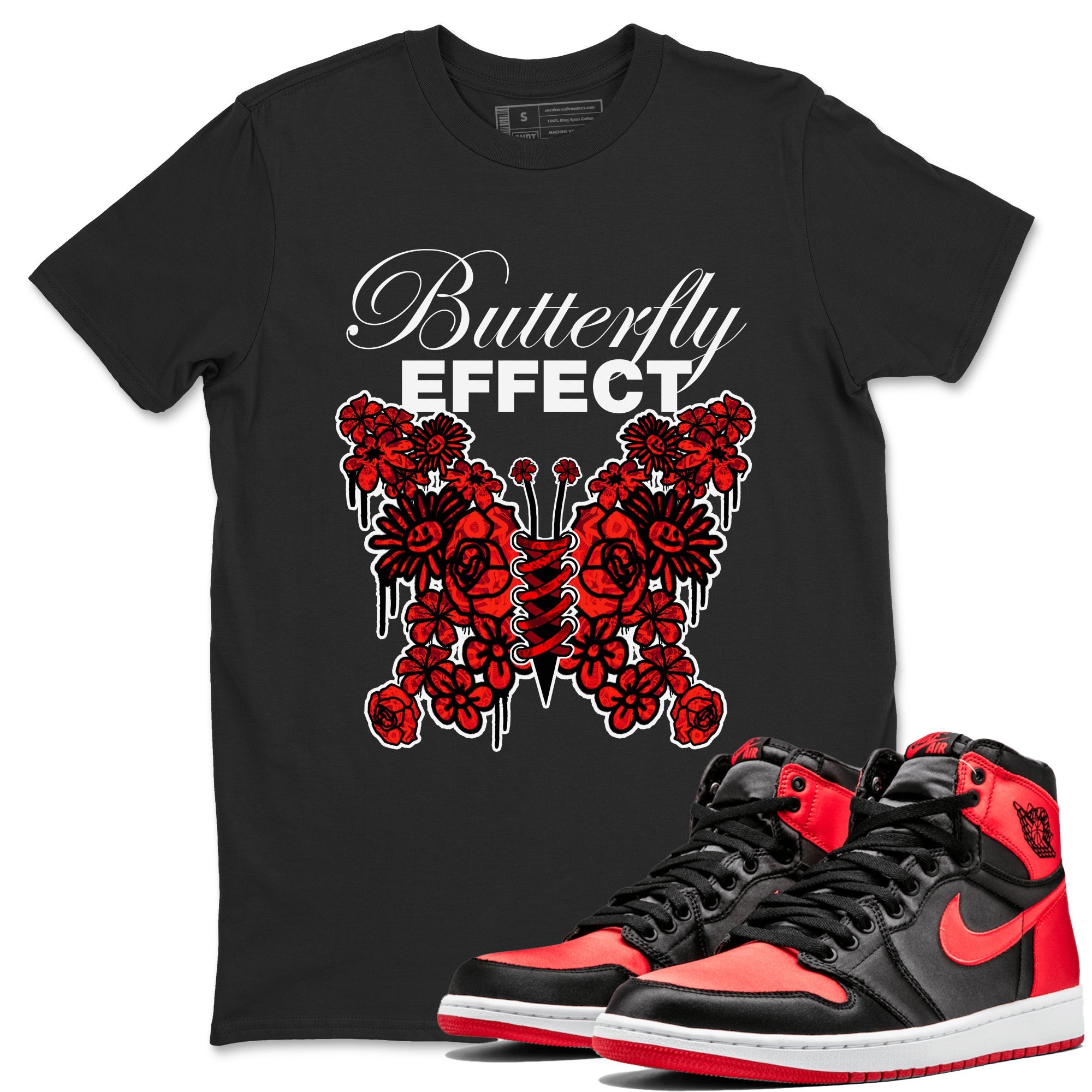 Air Jordan 1 Satin Bred shirt to match jordans Butterfly Effect sneaker tees AJ1 Satin Bred Drip Gear Zone Unisex Black 1 T-Shirt