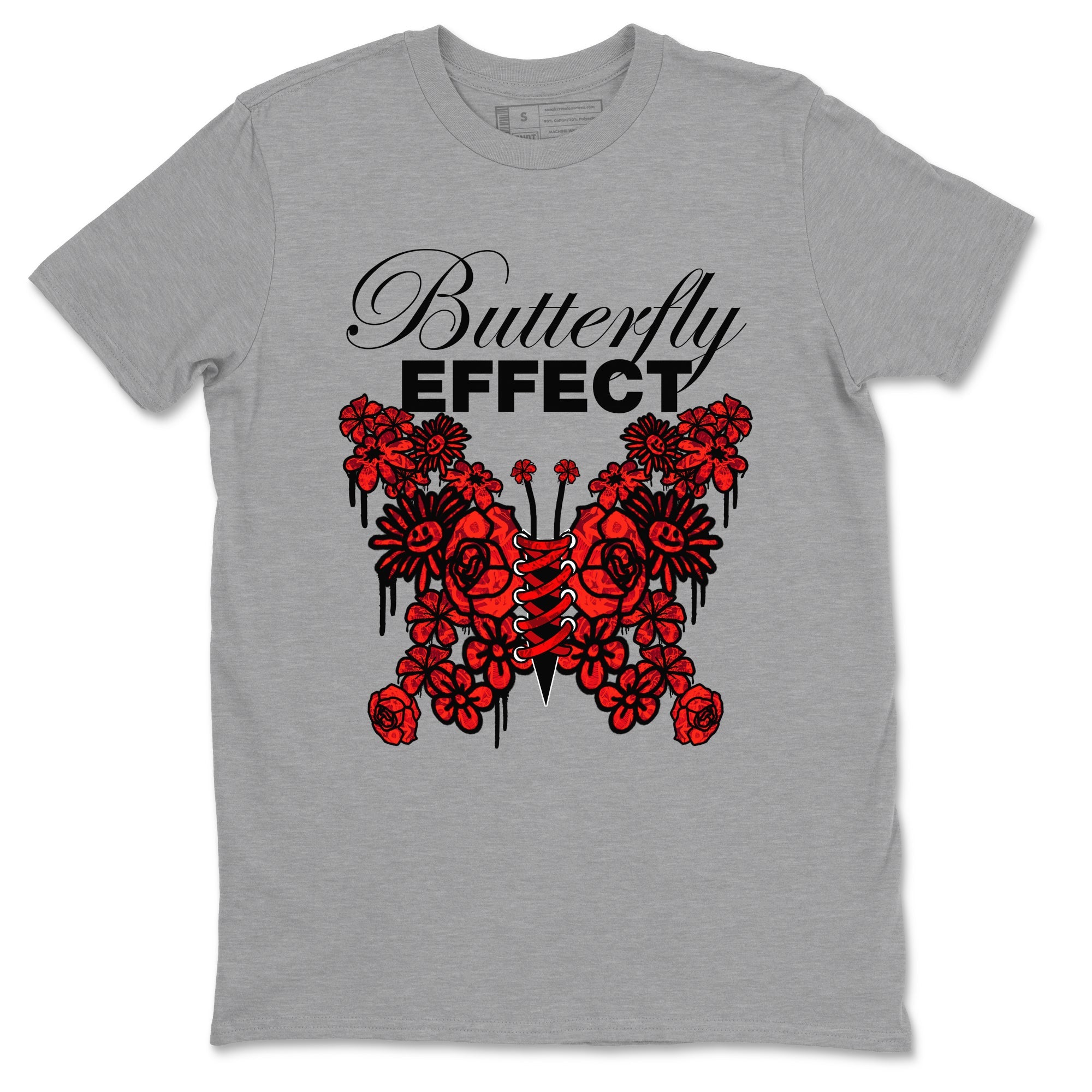 Air Jordan 1 Satin Bred shirt to match jordans Butterfly Effect sneaker tees AJ1 Satin Bred Drip Gear Zone Unisex Heather Grey 2 T-Shirt