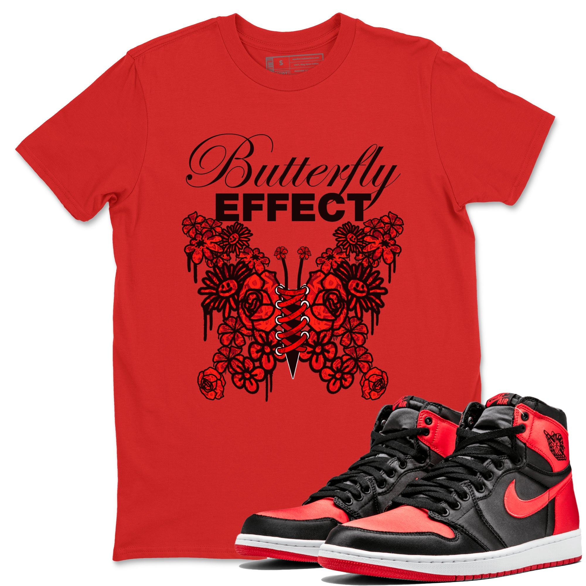 Air Jordan 1 Satin Bred shirt to match jordans Butterfly Effect sneaker tees AJ1 Satin Bred Drip Gear Zone Unisex Red 1 T-Shirt