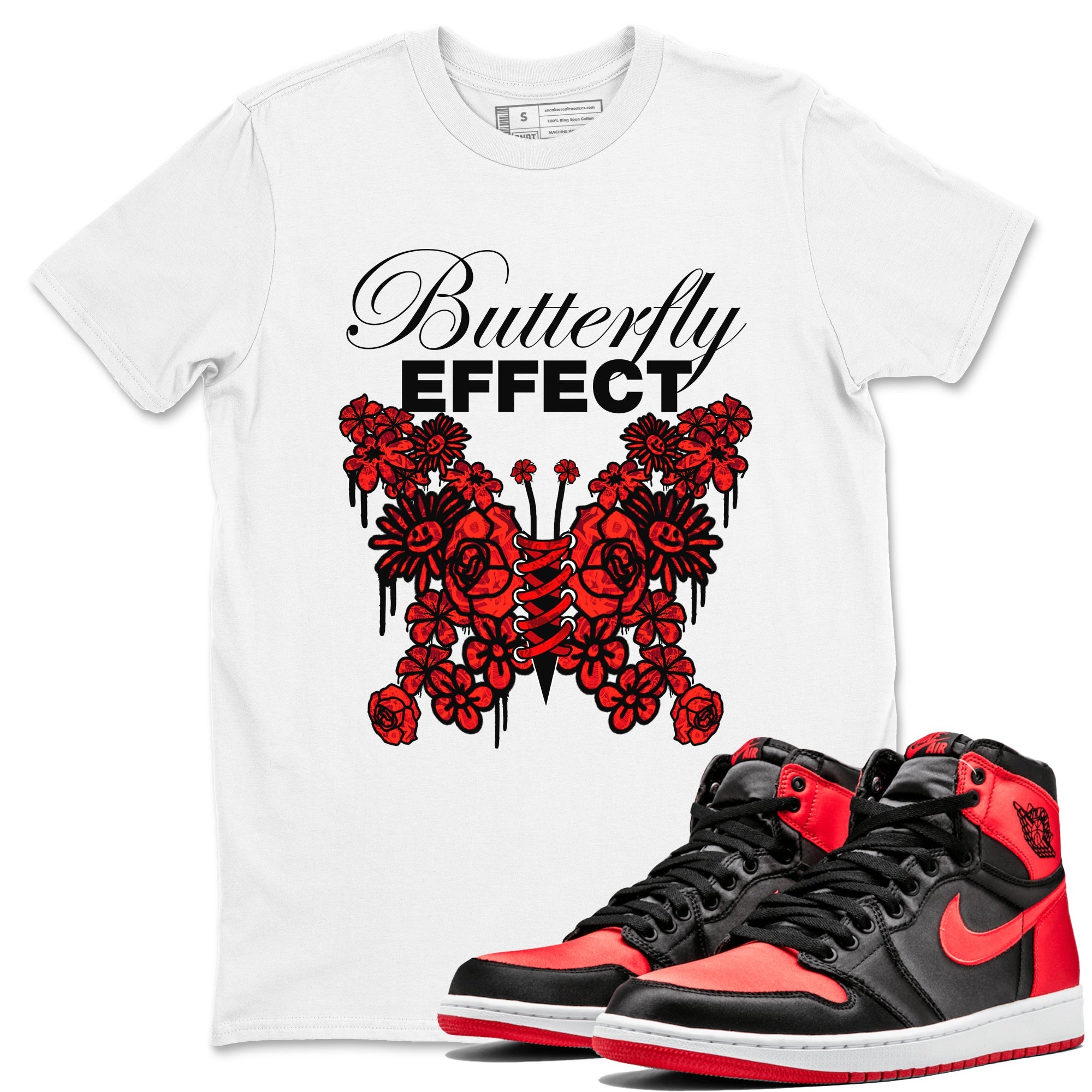 Air Jordan 1 Satin Bred shirt to match jordans Butterfly Effect sneaker tees AJ1 Satin Bred Drip Gear Zone Unisex White 1 T-Shirt