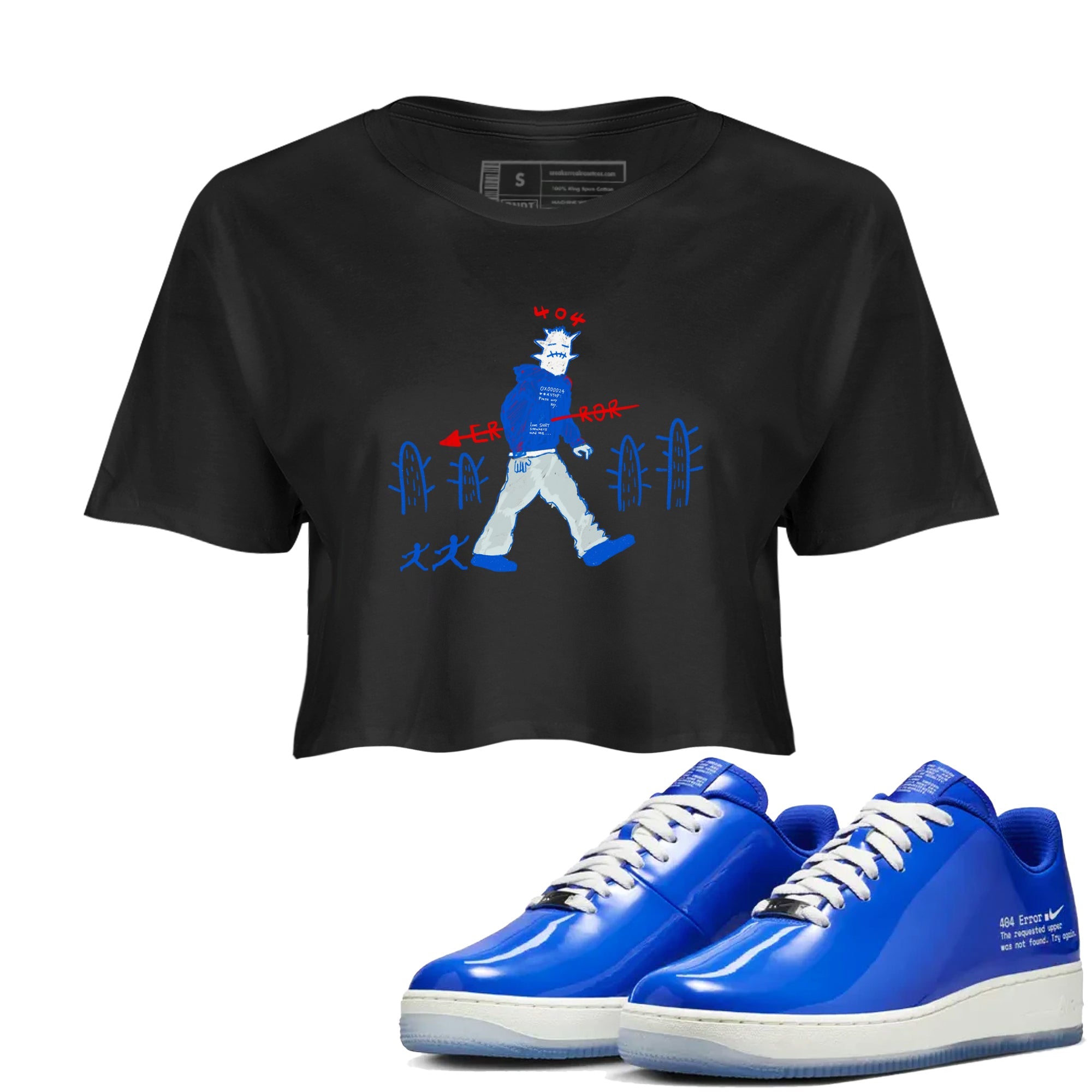 Air Force 1 404 Error shirt to match jordans Cactus Man sneaker tees Air Force 1 404 Error Drip Gear Zone Black 1 crop length shirt