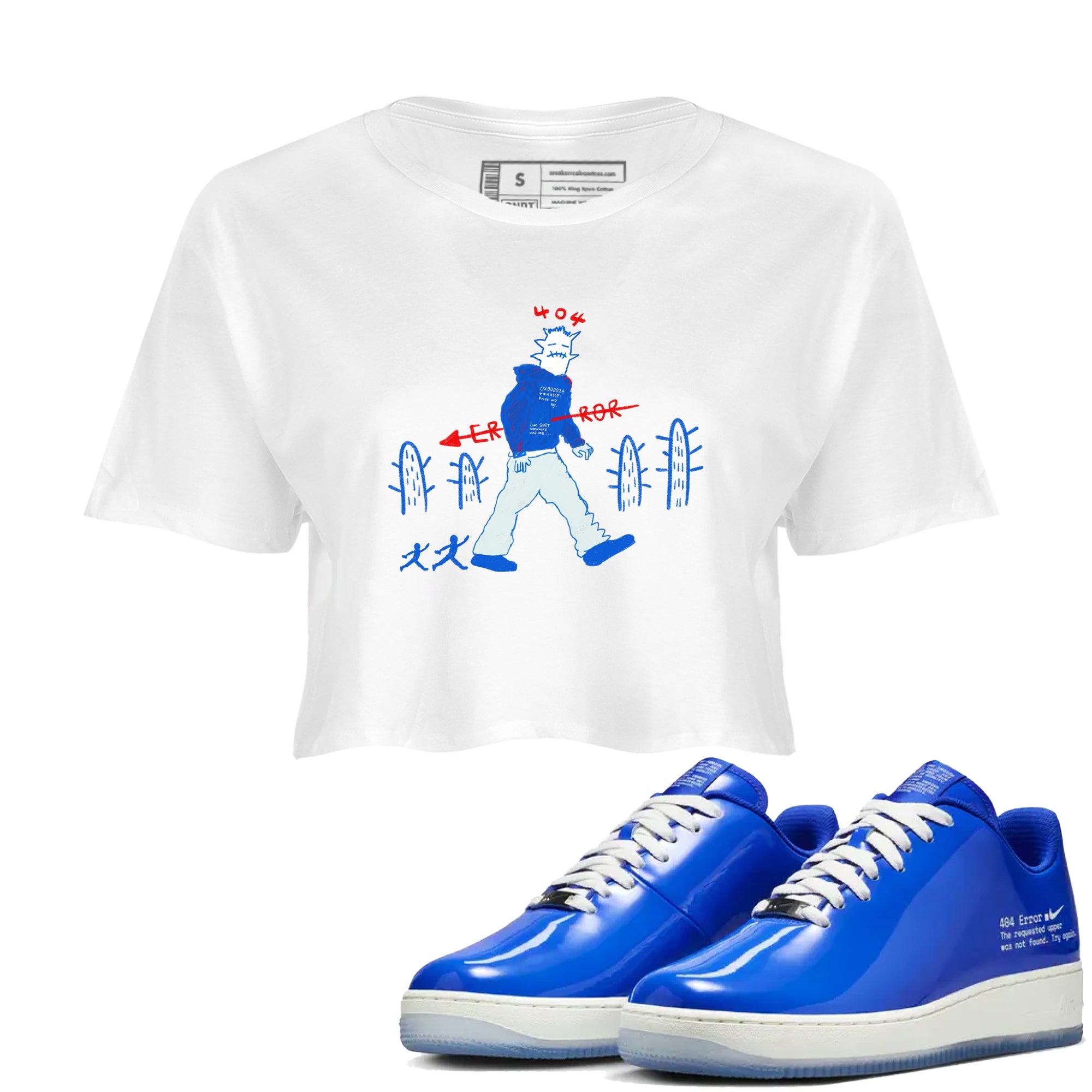 Air Force 1 404 Error shirt to match jordans Cactus Man sneaker tees Air Force 1 404 Error Drip Gear Zone White 1 crop length shirt