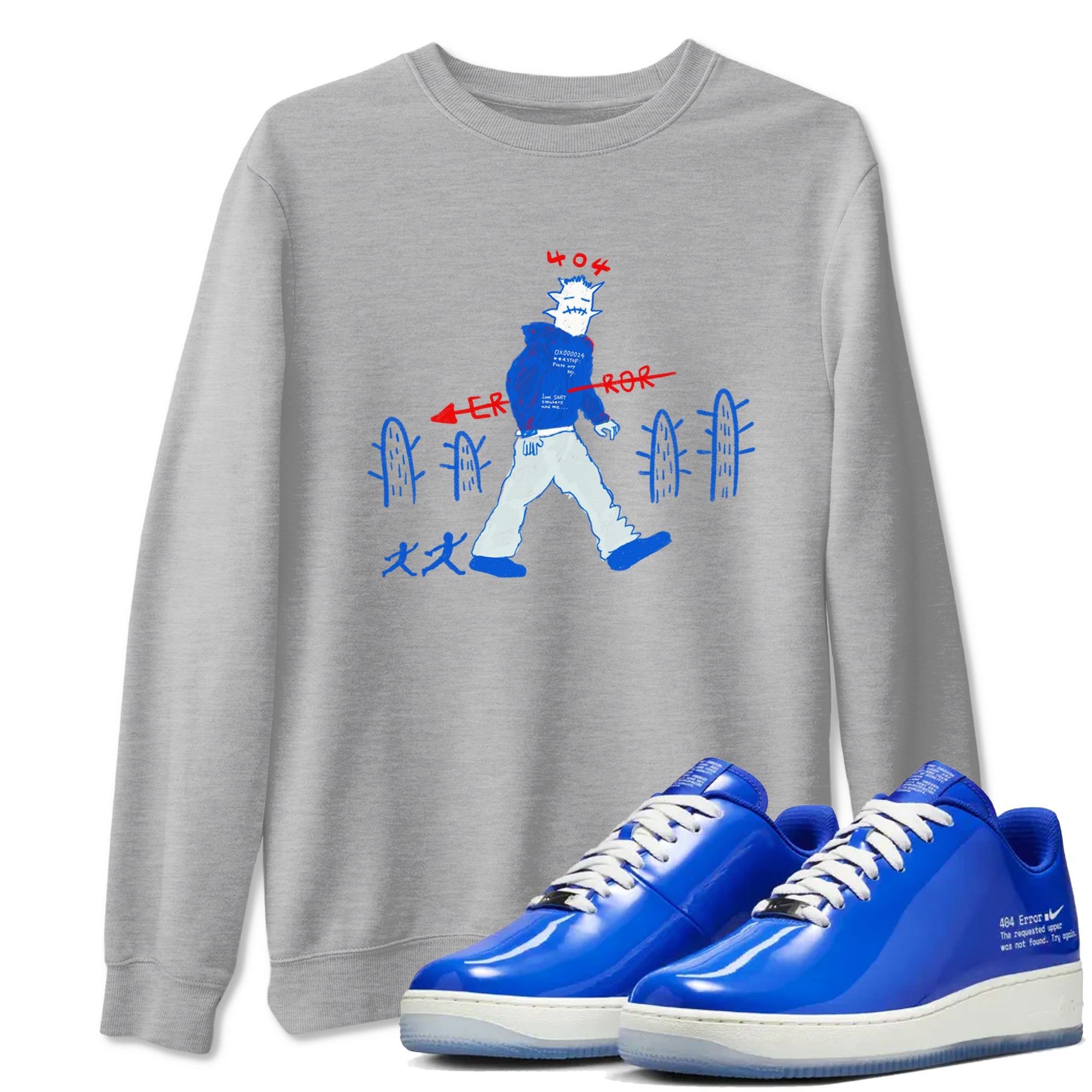 Air Force 1 404 Error shirt to match jordans Cactus Man sneaker tees Air Force 1 404 Error Drip Gear Zone unisex cotton Heather Grey 1 crew neck shirt