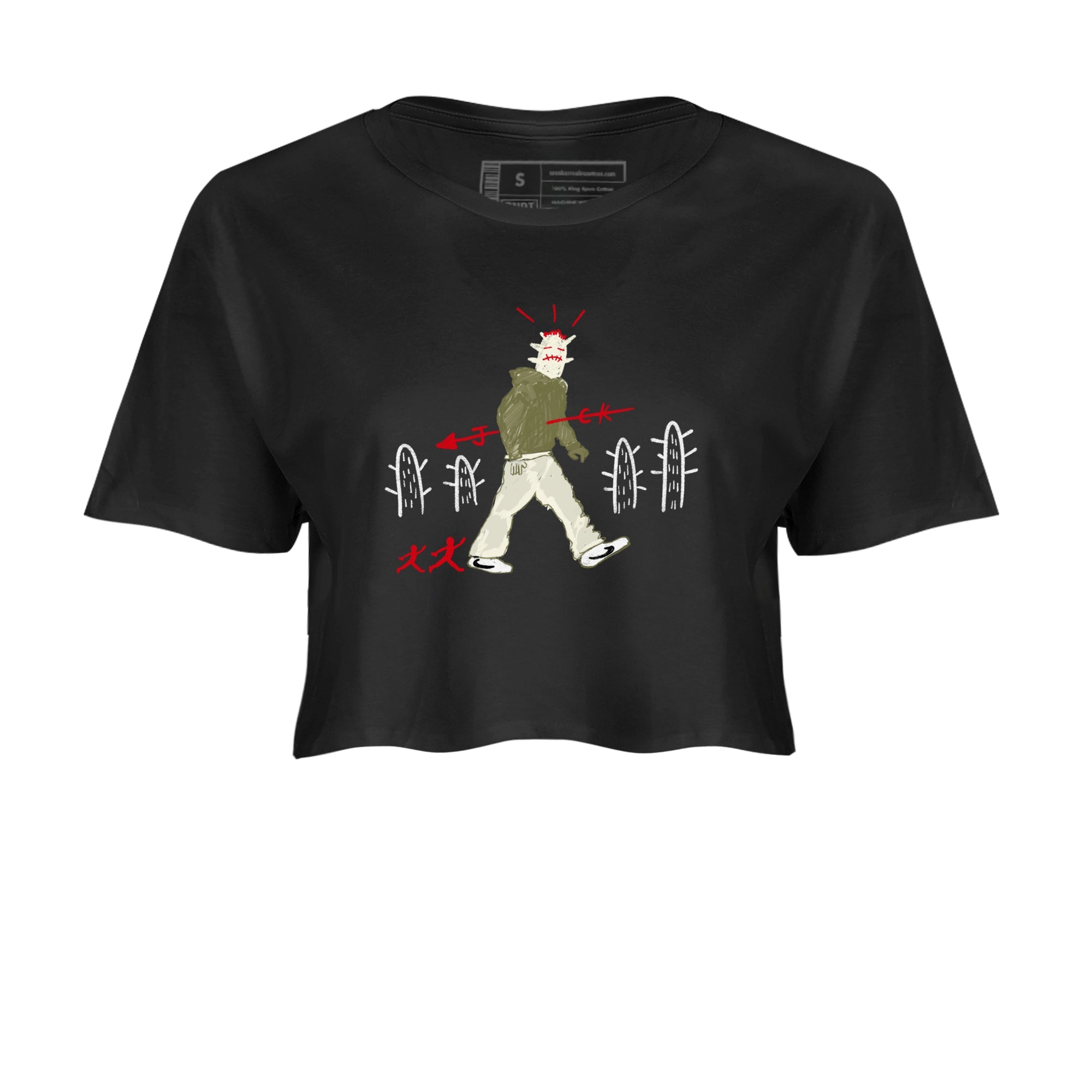 1s Travis Scott Black Olive shirts to match jordans Cactus Man sneaker match tees Air Jordan 1 Travis Scott Black Olive Drip Gear Zone streetwear brand Black 2 crop tee