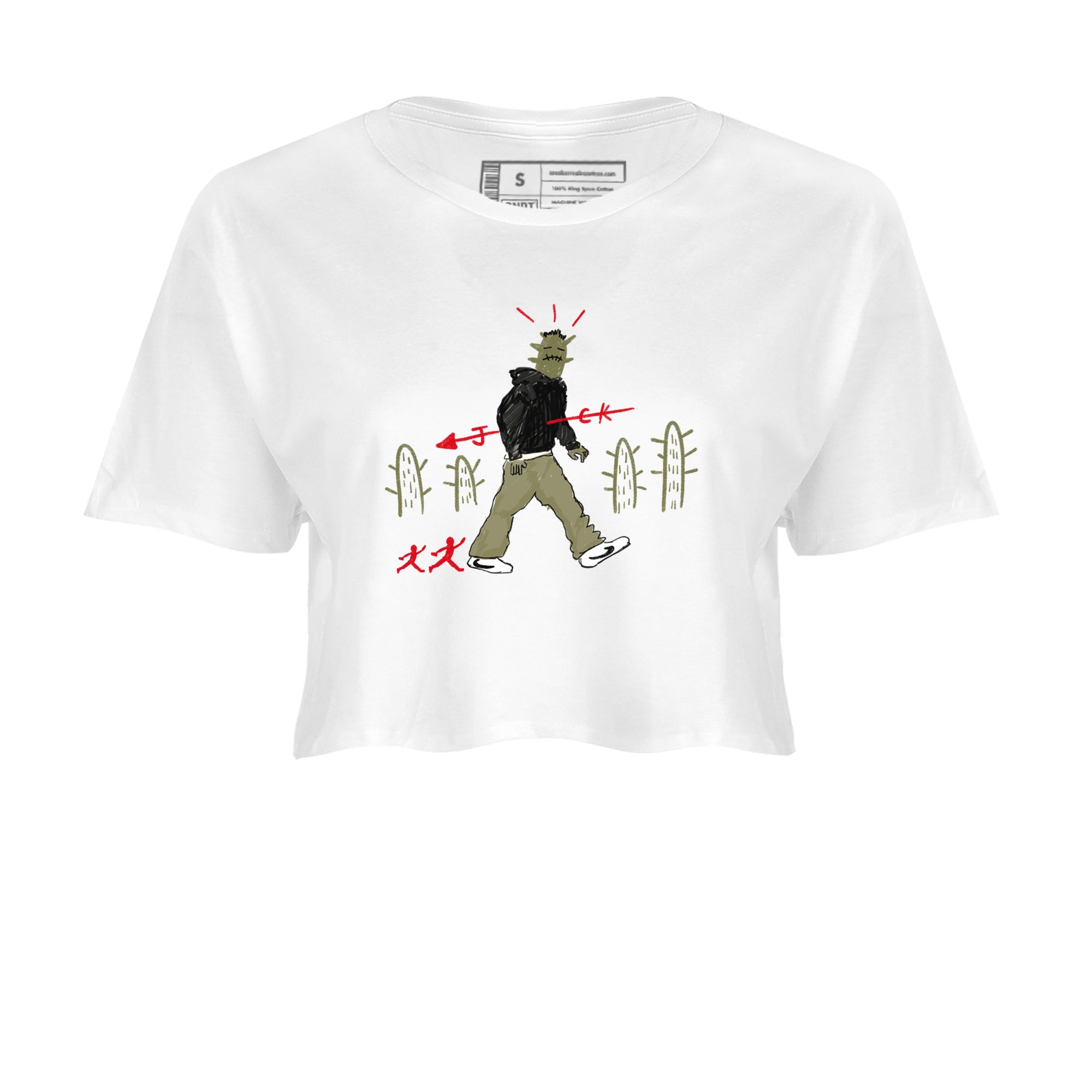 1s Travis Scott Black Olive shirts to match jordans Cactus Man sneaker match tees Air Jordan 1 Travis Scott Black Olive Drip Gear Zone streetwear brand White 2 crop tee