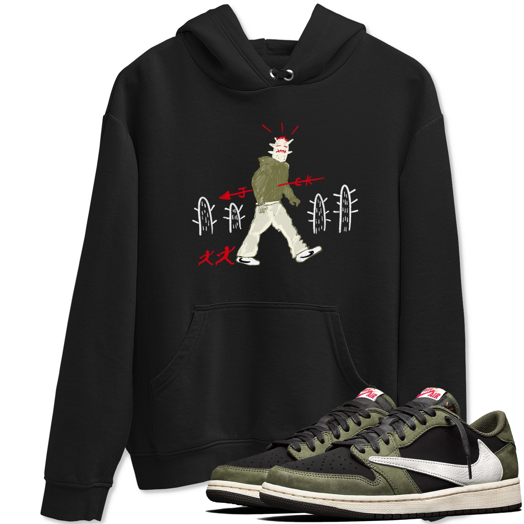1s Travis Scott Black Olive shirts to match jordans Cactus Man sneaker match tees Air Jordan 1 Travis Scott Black Olive Drip Gear Zone streetwear brand Black 1 unisex cotton tee