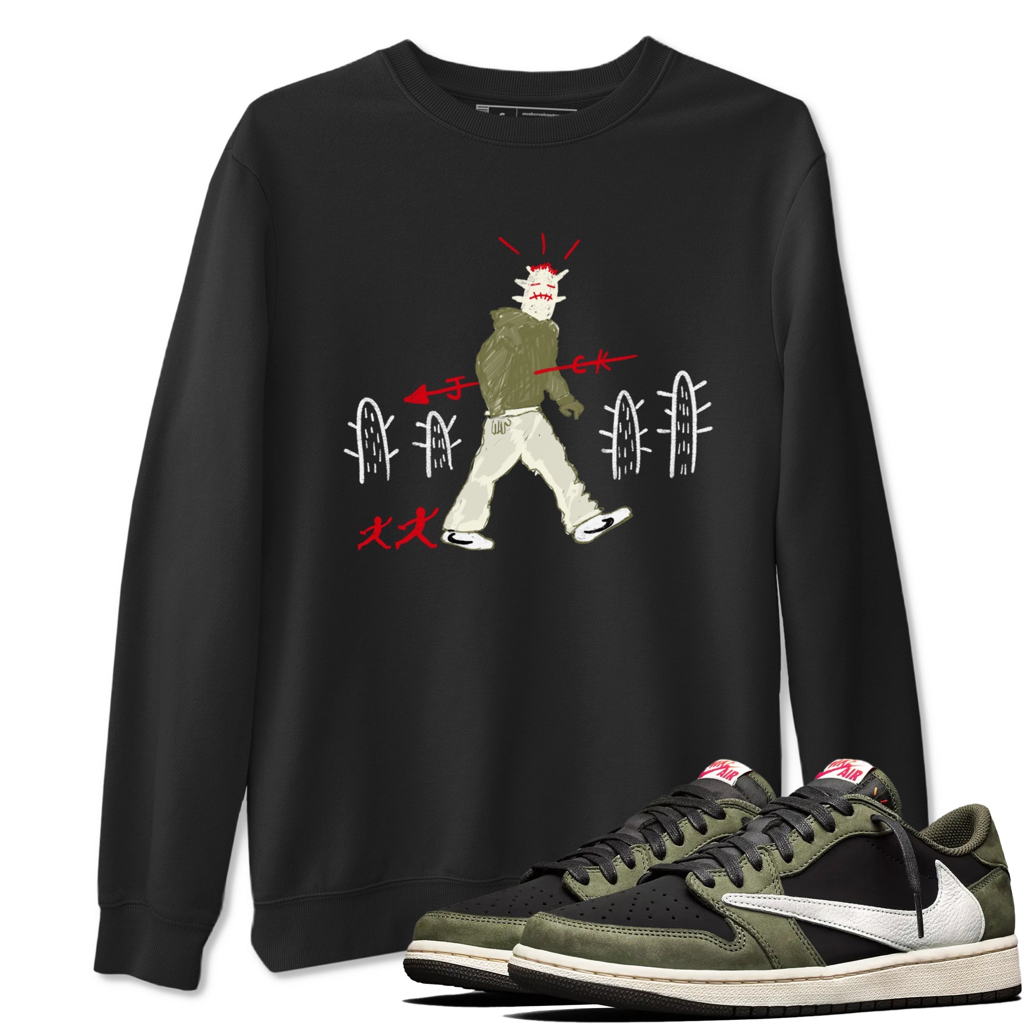 1s Travis Scott Black Olive shirts to match jordans Cactus Man sneaker match tees Air Jordan 1 Travis Scott Black Olive Drip Gear Zone streetwear brand Black 1 unisex cotton tee