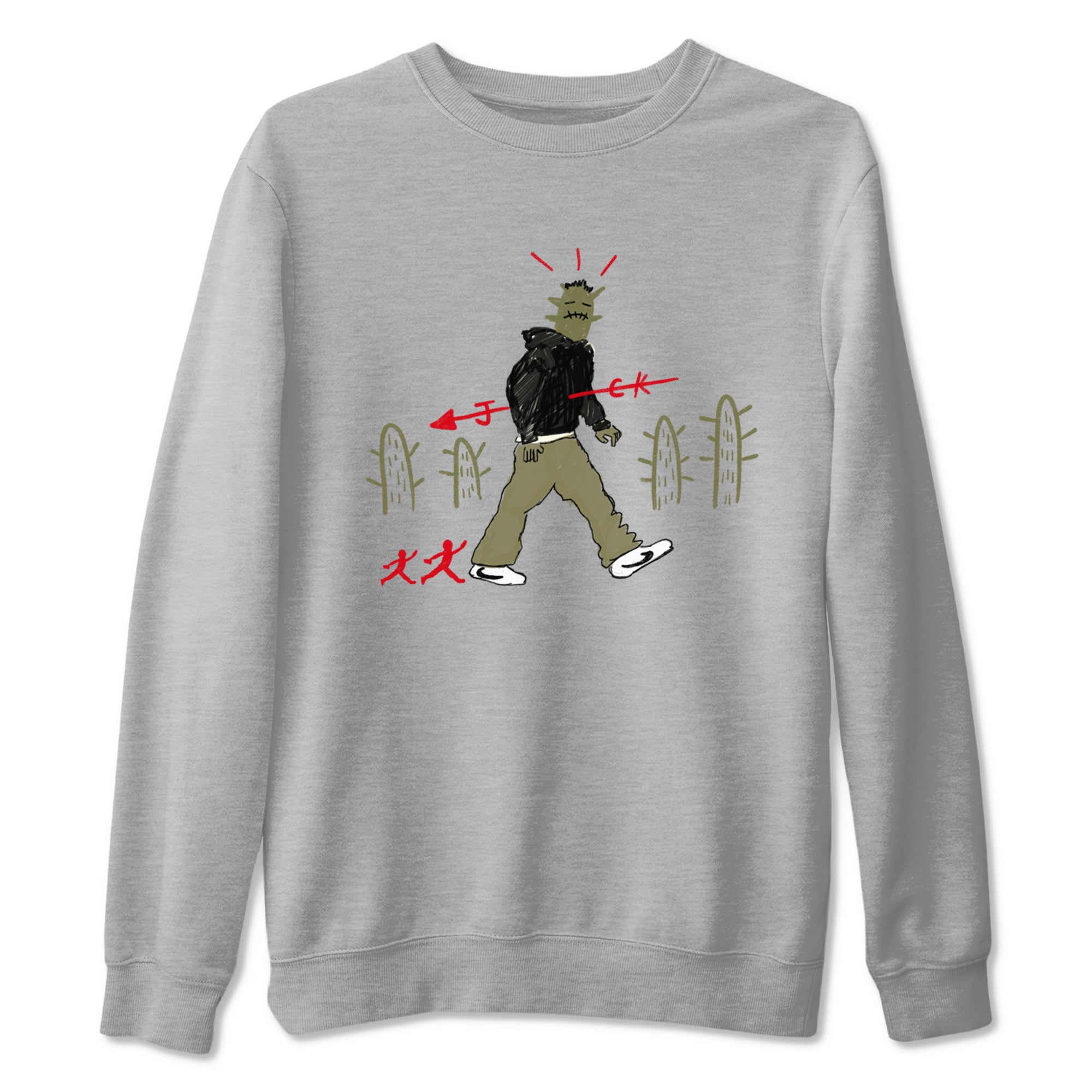 1s Travis Scott Black Olive shirts to match jordans Cactus Man sneaker match tees Air Jordan 1 Travis Scott Black Olive Drip Gear Zone streetwear brand Heather Grey 2 unisex cotton tee