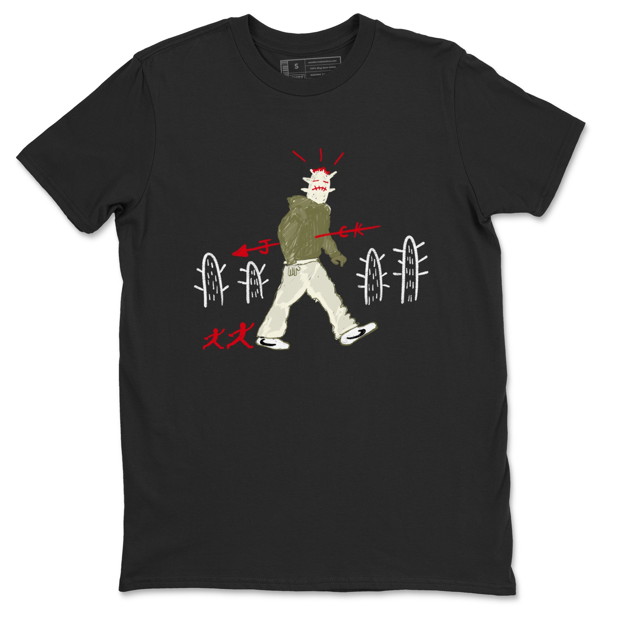 1s Travis Scott Black Olive shirts to match jordans Cactus Man sneaker match tees Air Jordan 1 Travis Scott Black Olive Drip Gear Zone streetwear brand Black 2 unisex cotton tee