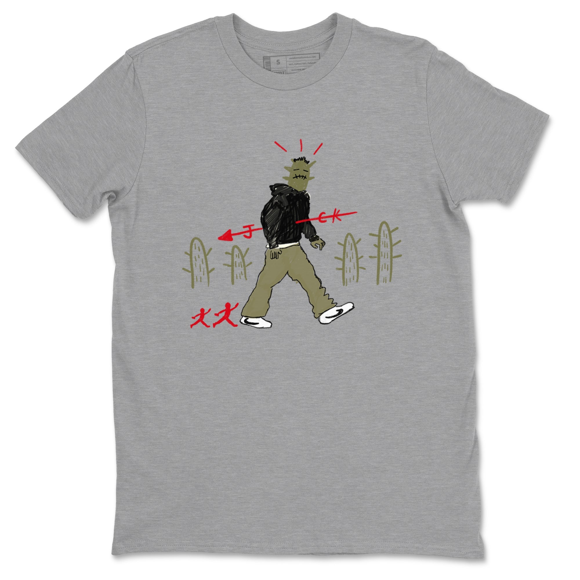 1s Travis Scott Black Olive shirts to match jordans Cactus Man sneaker match tees Air Jordan 1 Travis Scott Black Olive Drip Gear Zone streetwear brand Heather Grey 2 unisex cotton tee