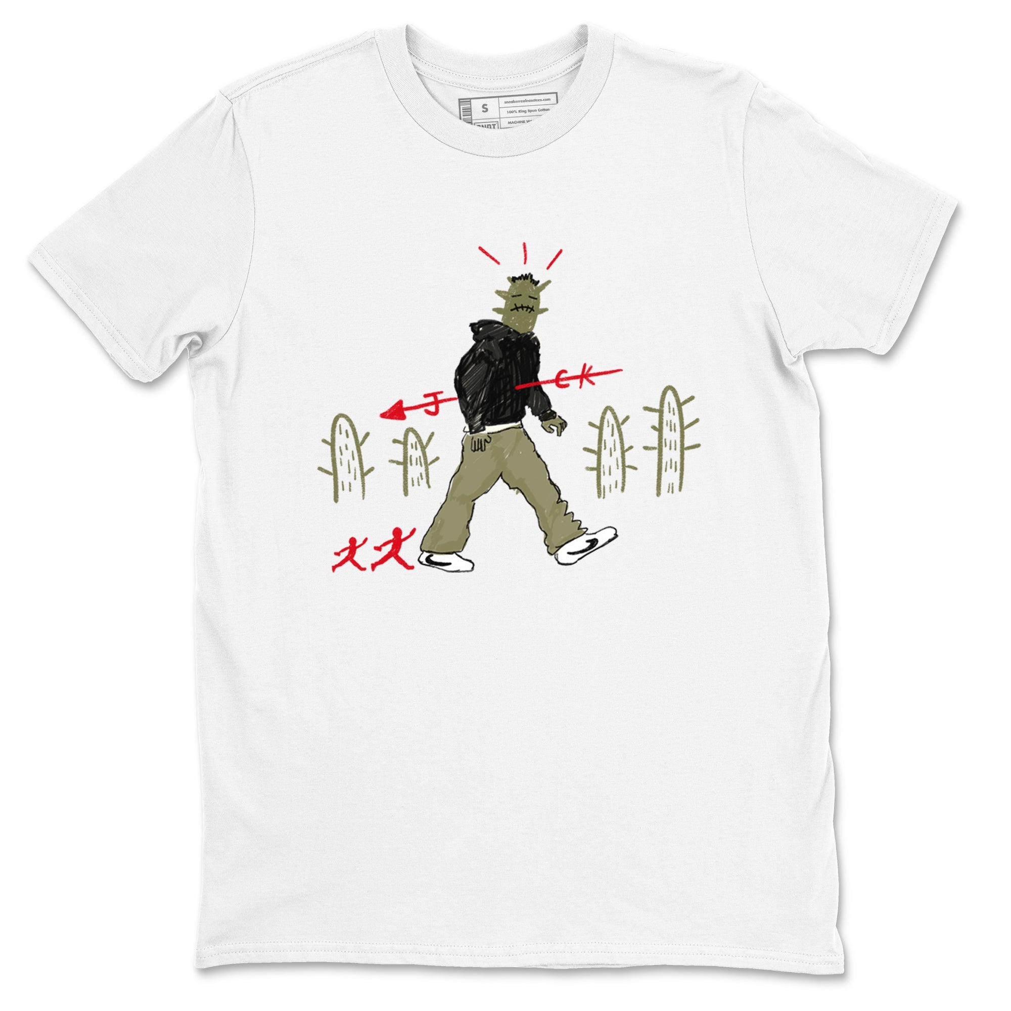 1s Travis Scott Black Olive shirts to match jordans Cactus Man sneaker match tees Air Jordan 1 Travis Scott Black Olive Drip Gear Zone streetwear brand White 2 unisex cotton tee