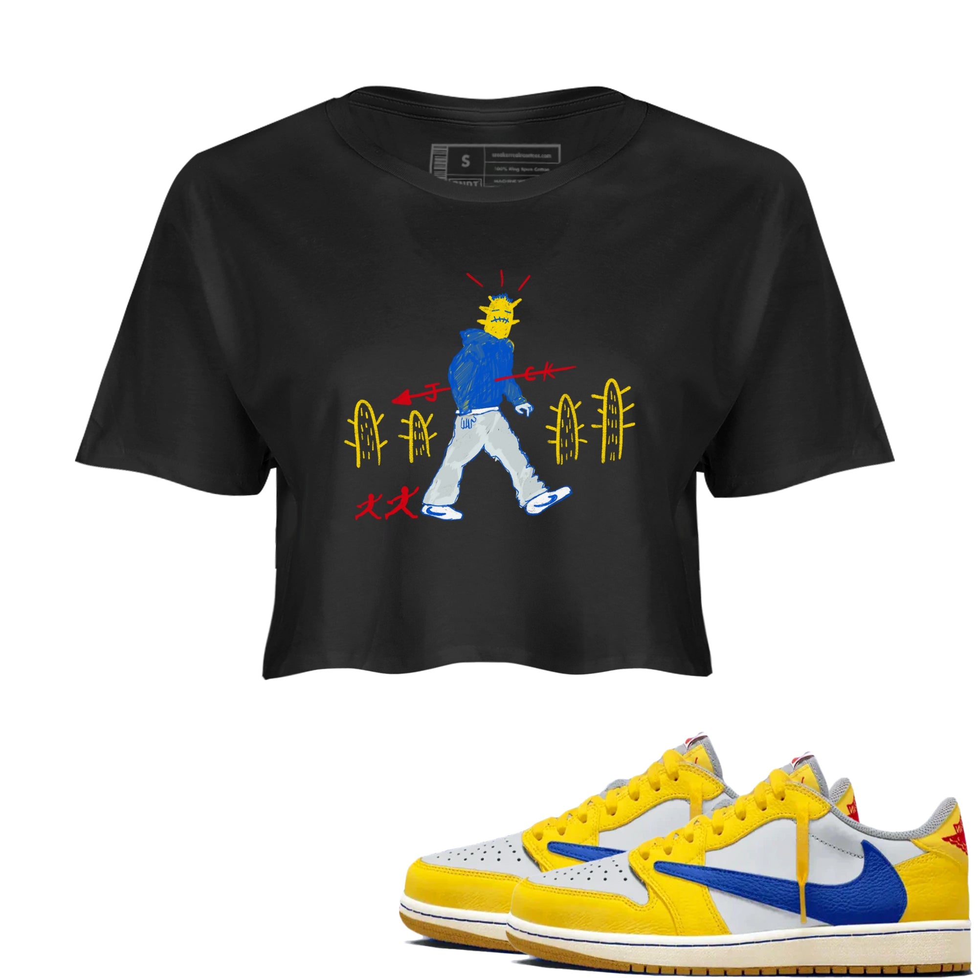 Air Jordan 1 Low x Travis Scott x Canary shirt to match jordans Cactus Man sneaker tees Air Jordan 1 Travis Scott Canary Streetwear Brand Streetwear Brand Drip Gear Zone Black 1 crop length shirt