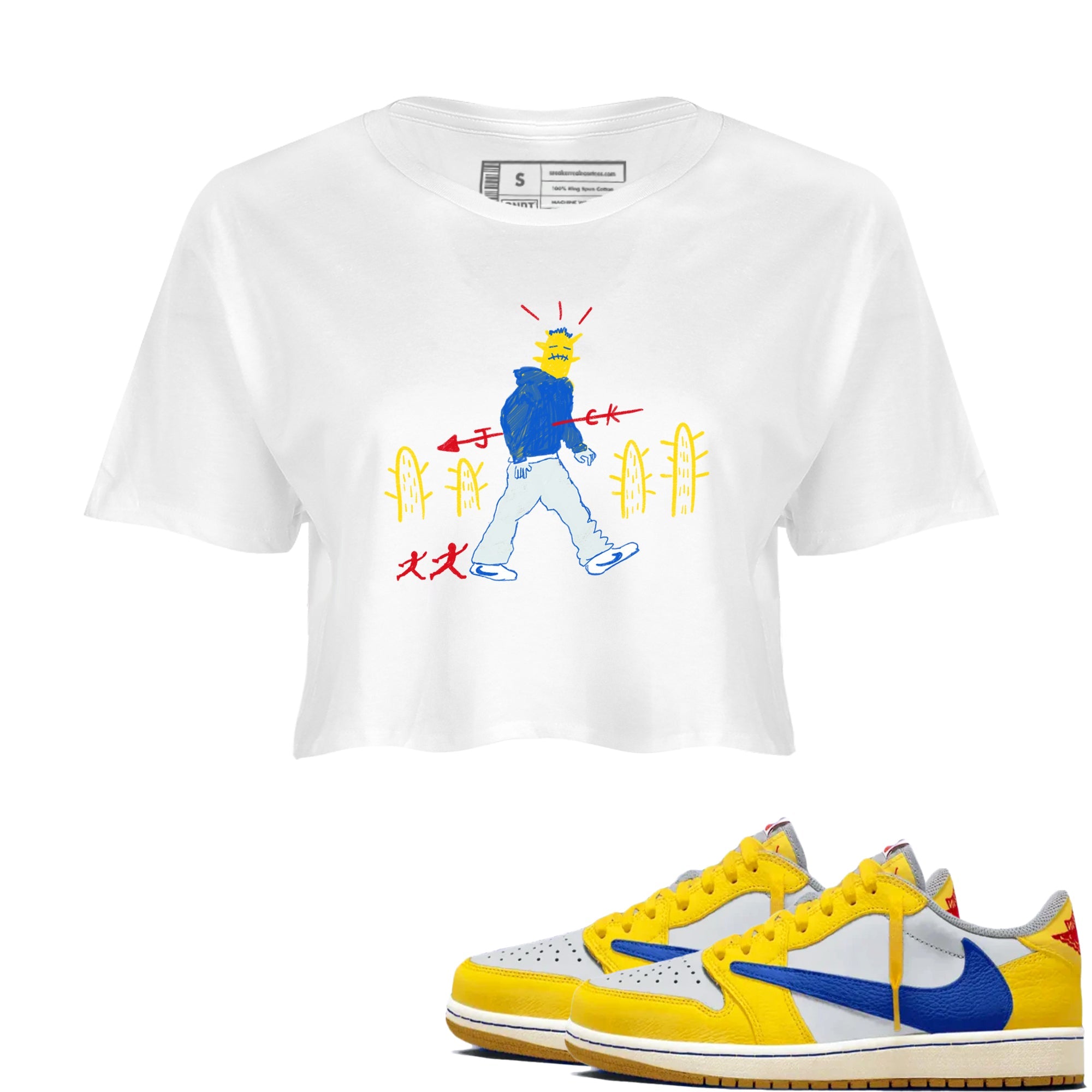 Air Jordan 1 Low x Travis Scott x Canary shirt to match jordans Cactus Man sneaker tees Air Jordan 1 Travis Scott Canary Streetwear Brand Drip Gear Zone White 1 crop length shirt