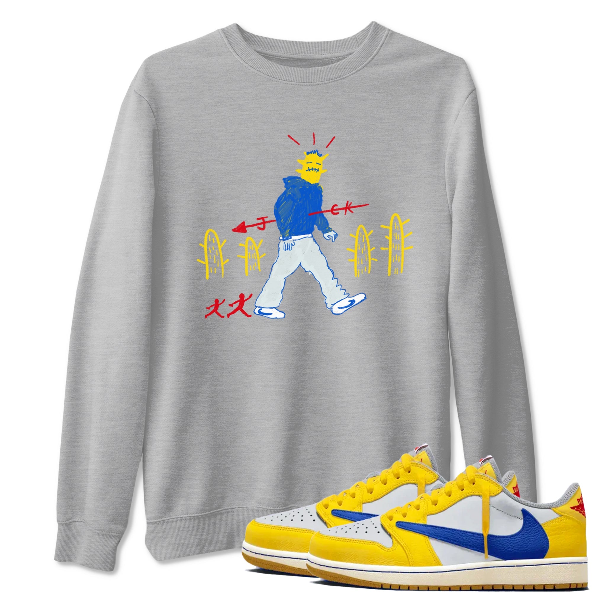 Air Jordan 1 Low x Travis Scott x Canary shirt to match jordans Cactus Man sneaker tees AJ1 Travis Scott Canary Streetwear Brand Drip Gear Zone unisex cotton Heather Grey 1 crew neck shirt