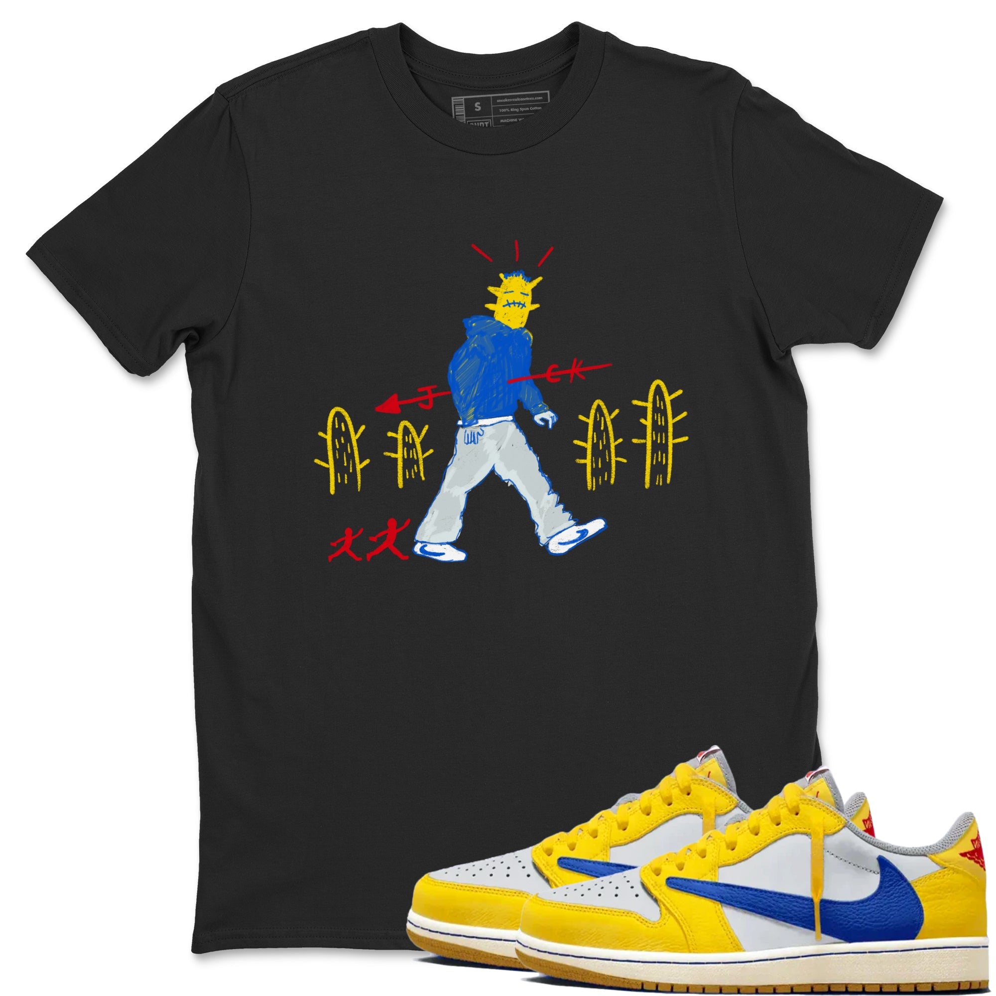 Air Jordan 1 Low x Travis Scott x Canary shirt to match jordans Cactus Man sneaker tees AJ1 Travis Scott Canary Streetwear Brand Drip Gear Zone unisex cotton Black 1 crew neck shirt