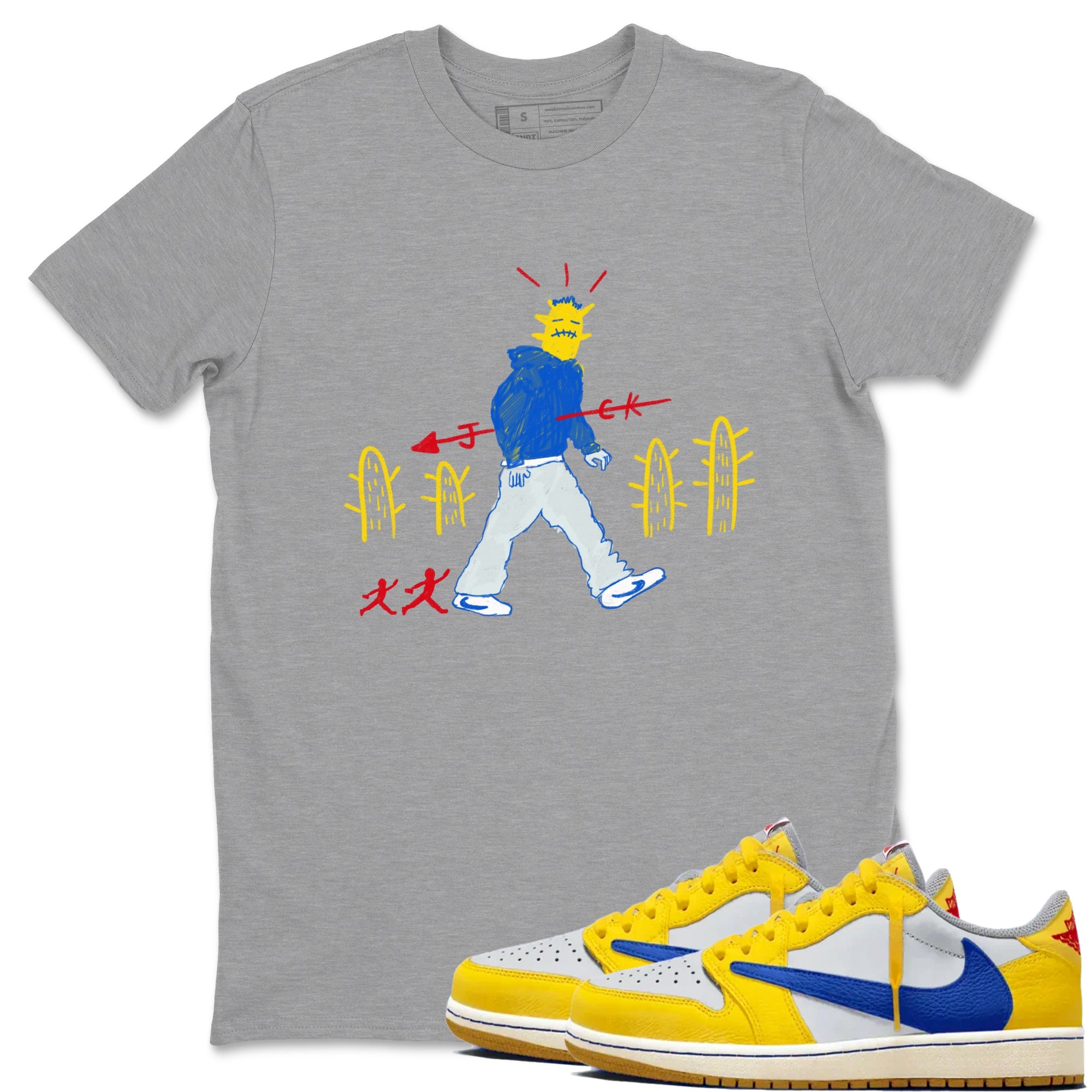 Air Jordan 1 Low x Travis Scott x Canary shirt to match jordans Cactus Man sneaker tees AJ1 Travis Scott Canary Streetwear Brand Drip Gear Zone unisex cotton Heather Grey 1 crew neck shirt
