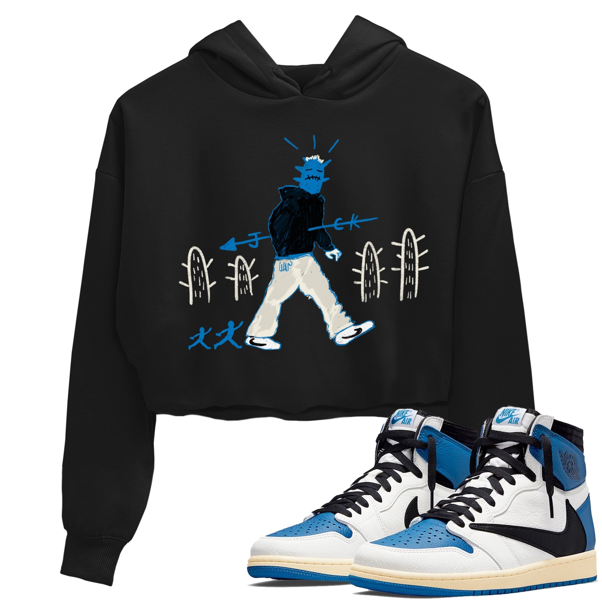 Air Jordan 1 x Travis Scott x Fragment shirt to match jordans Cactus Man sneaker tees Air Jordan 1 Travis Scott Fragment Streetwear Brand Streetwear Brand Drip Gear Zone Black 1 crop length shirt