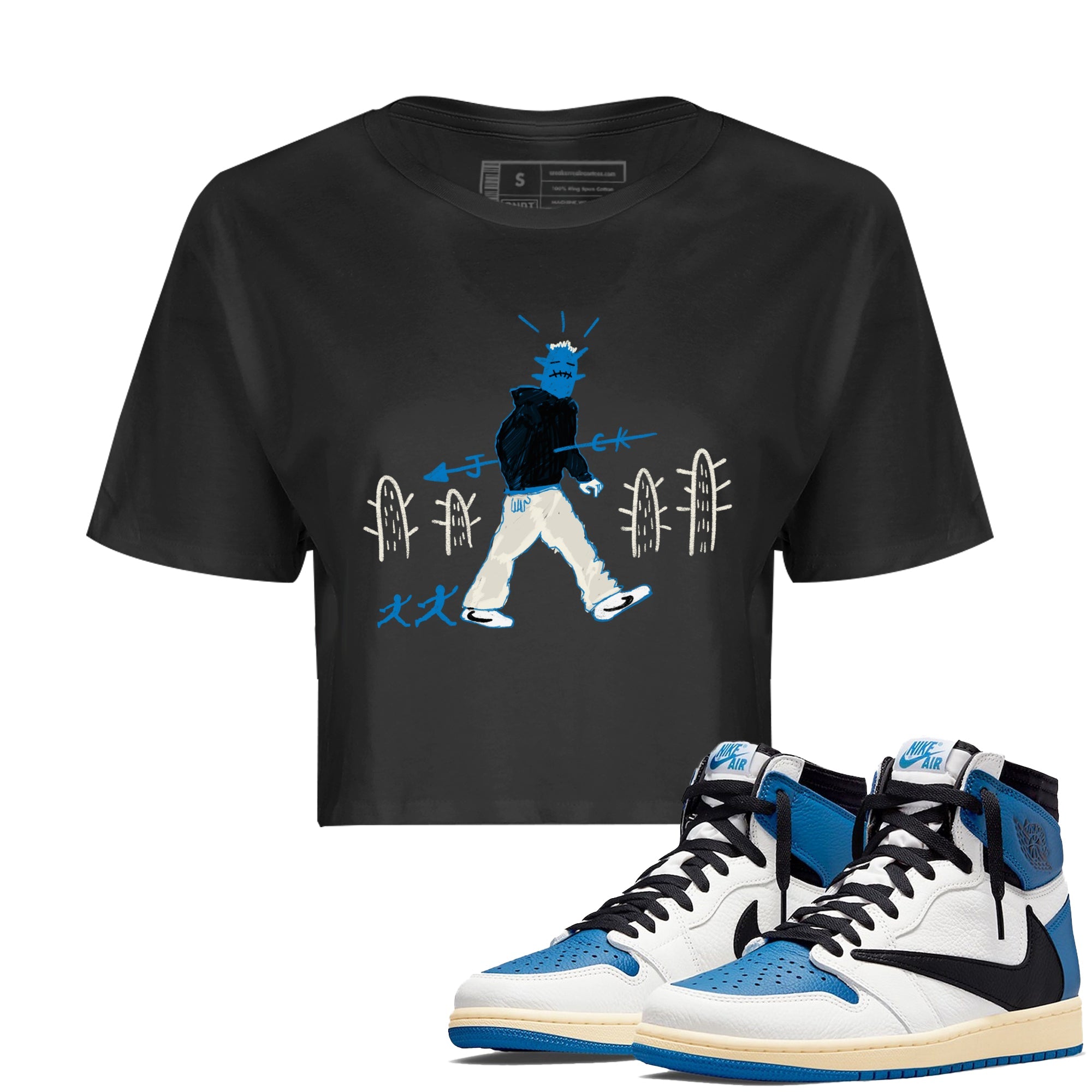Air Jordan 1 x Travis Scott x Fragment shirt to match jordans Cactus Man sneaker tees Air Jordan 1 Travis Scott Fragment Streetwear Brand Streetwear Brand Drip Gear Zone Black 1 crop length shirt