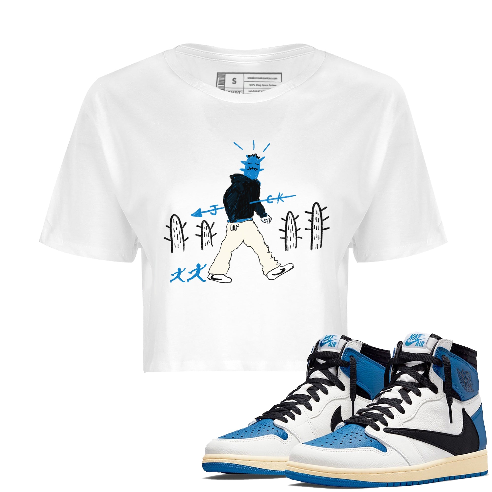 Air Jordan 1 x Travis Scott x Fragment shirt to match jordans Cactus Man sneaker tees 1s Travis Scott Fragment Streetwear Brand Drip Gear Zone White 1 crop length shirt