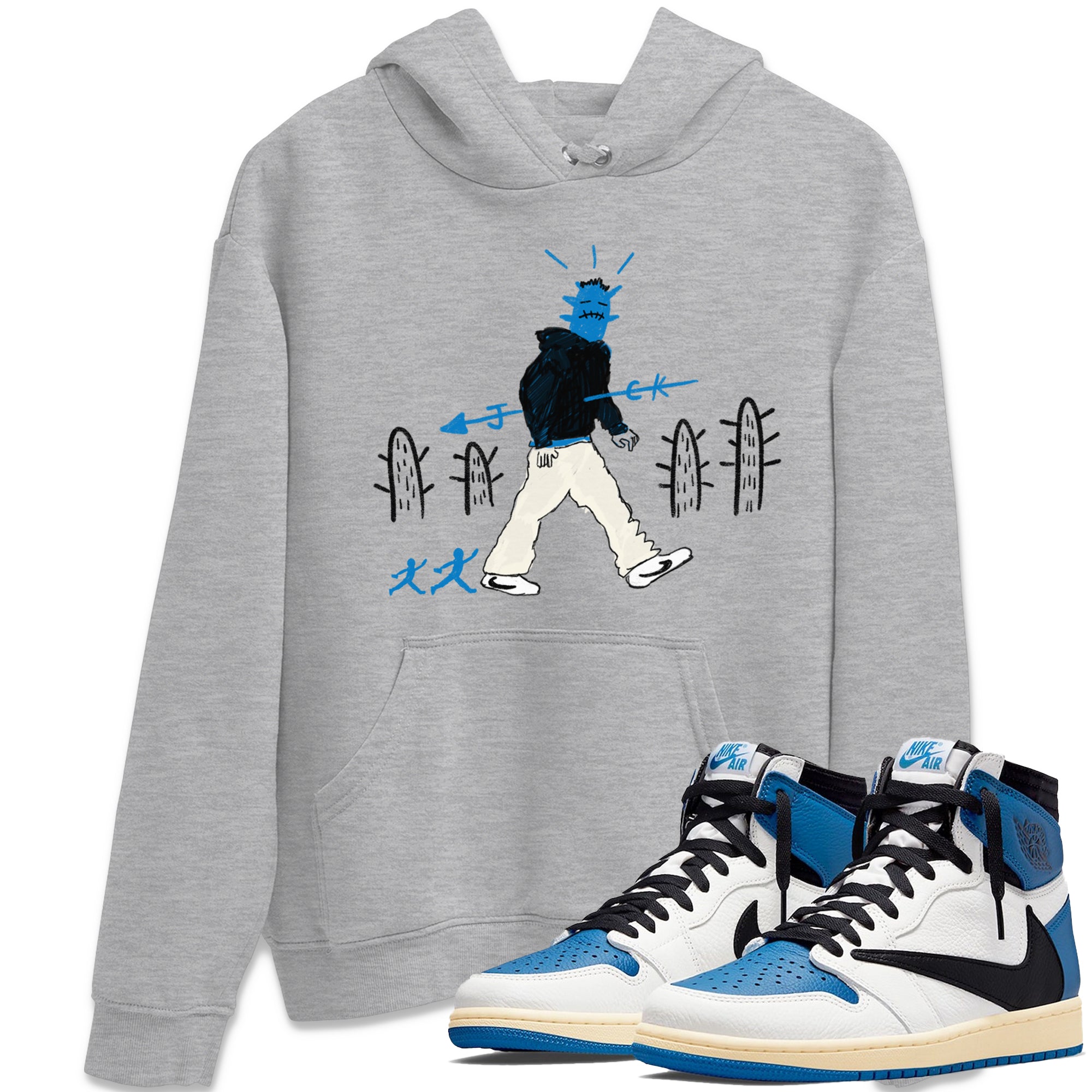 Air Jordan 1 x Travis Scott x Fragment shirt to match jordans Cactus Man sneaker tees 1s Travis Scott Fragment Streetwear Brand Drip Gear Zone unisex cotton Heather Grey 1 crew neck shirt