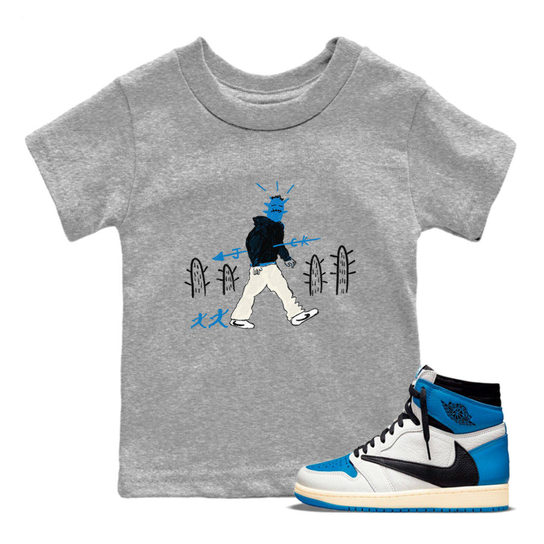 Air Jordan 1 x Travis Scott x Fragment shirt to match jordans Cactus Man sneaker tees 1s Travis Scott Fragment Streetwear Brand Drip Gear Zone baby toddler Heather Grey 1 cotton Shirt