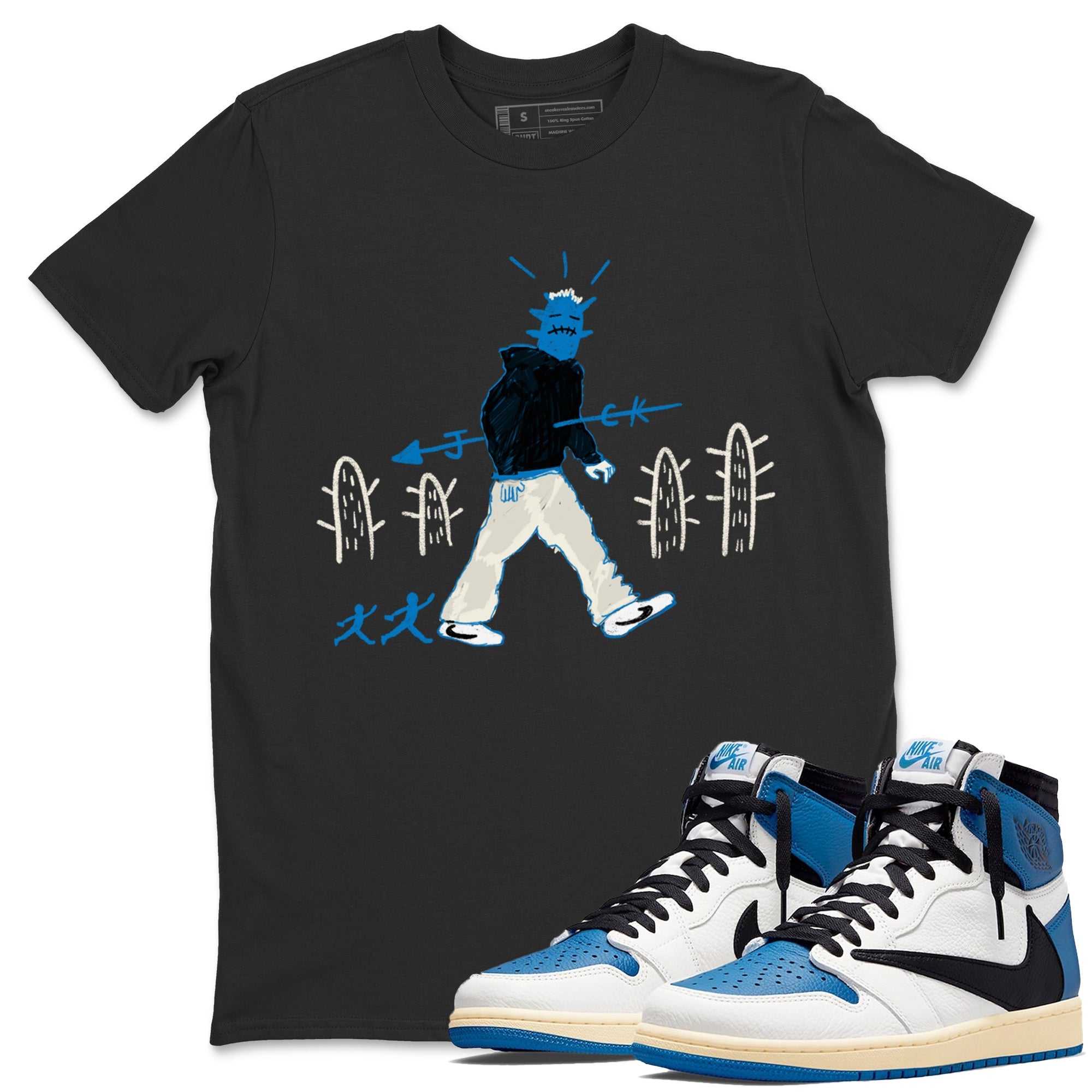 Air Jordan 1 x Travis Scott x Fragment shirt to match jordans Cactus Man sneaker tees 1s Travis Scott Fragment Streetwear Brand Drip Gear Zone unisex cotton Black 1 crew neck shirt
