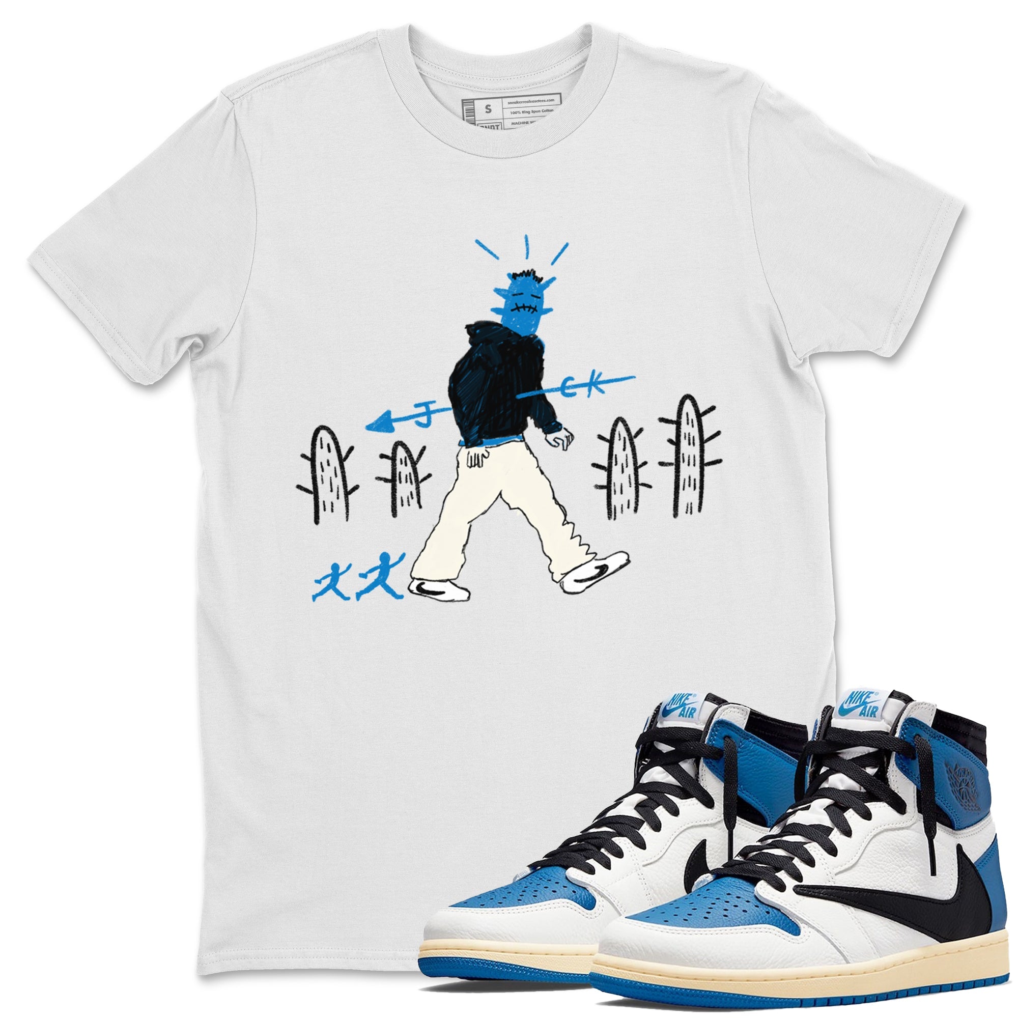 Air Jordan 1 x Travis Scott x Fragment shirt to match jordans Cactus Man sneaker tees 1s Travis Scott Fragment Streetwear Brand Drip Gear Zone unisex cotton White 1 crew neck shirt