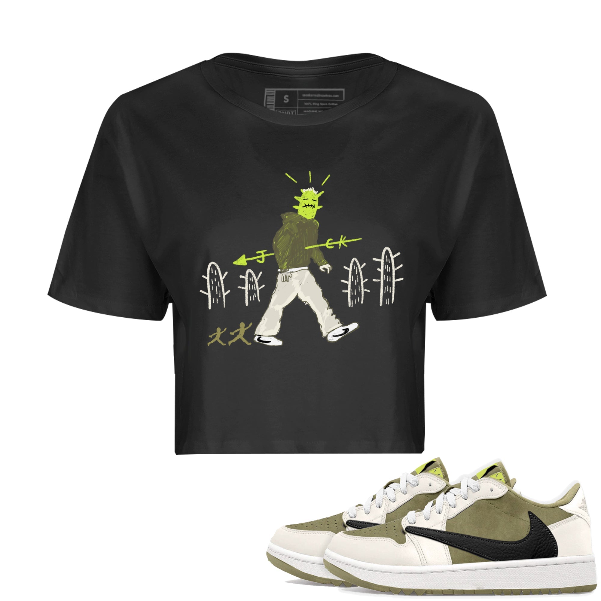 Air Jordan 1 Travis Scott Golf Olive shirt to match jordans Cactus Man sneaker tees Air Jordan 1 Travis Scott Golf Streetwear Brand Streetwear Brand Drip Gear Zone Black 1 crop length shirt