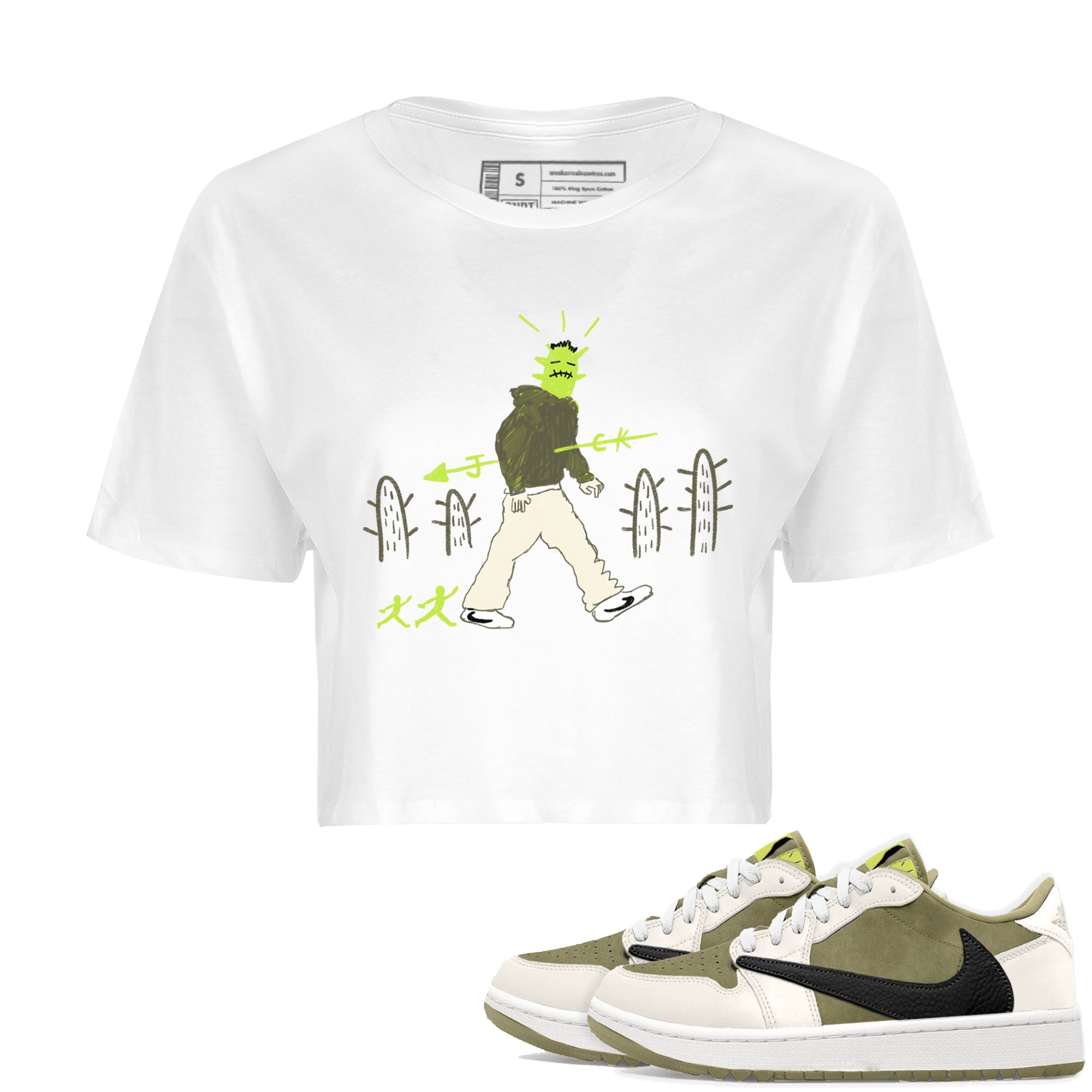 Air Jordan 1 Travis Scott Golf Olive shirt to match jordans Cactus Man sneaker tees 1s Travis Scott Golf Olive Streetwear Brand Drip Gear Zone White 1 crop length shirt
