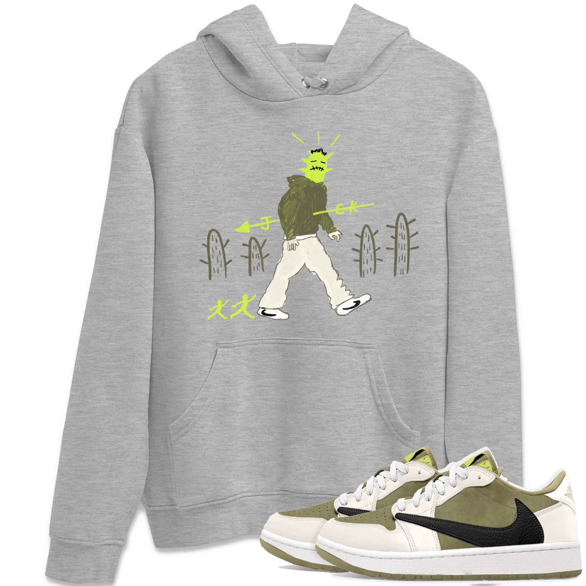 Air Jordan 1 Travis Scott Golf Olive shirt to match jordans Cactus Man sneaker tees 1s Travis Scott Golf Olive Streetwear Brand Drip Gear Zone unisex cotton Heather Grey 1 crew neck shirt