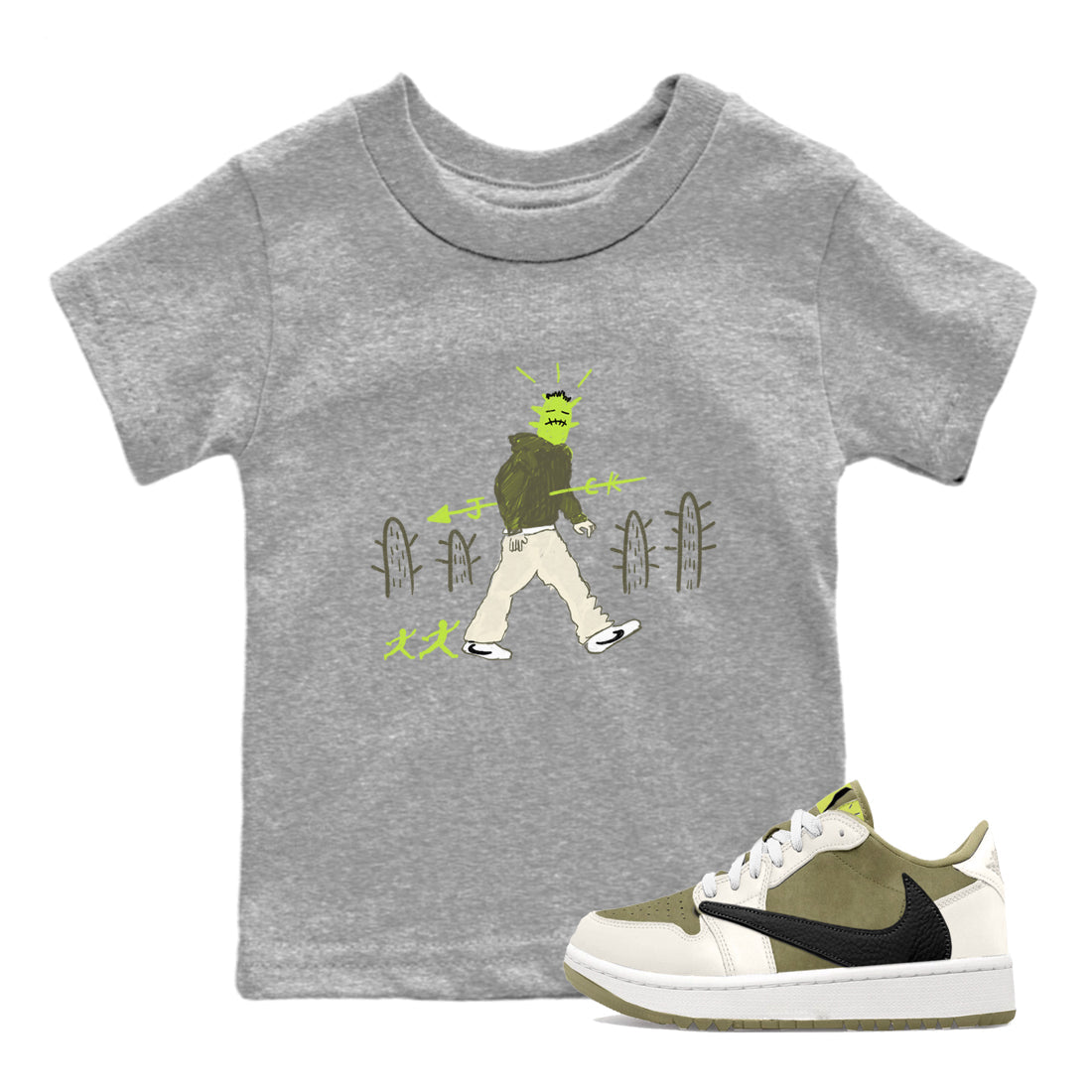 Air Jordan 1 Travis Scott Golf Olive shirt to match jordans Cactus Man sneaker tees 1s Travis Scott Golf Olive Streetwear Brand Drip Gear Zone baby toddler Heather Grey 1 cotton Shirt