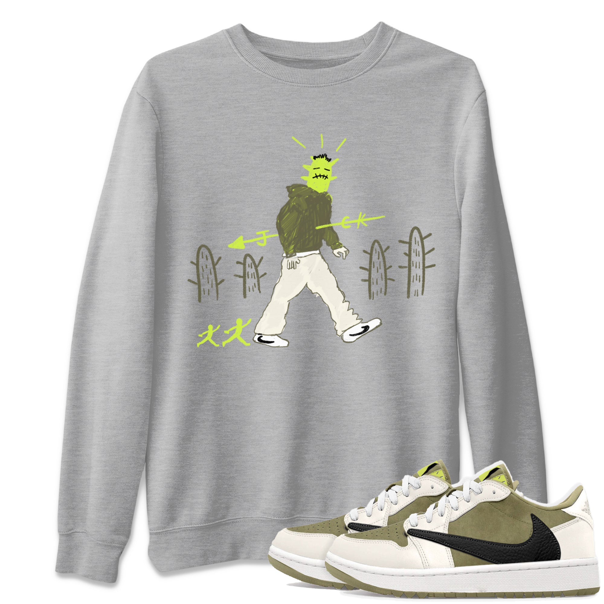 Air Jordan 1 Travis Scott Golf Olive shirt to match jordans Cactus Man sneaker tees 1s Travis Scott Golf Olive Streetwear Brand Drip Gear Zone unisex cotton Heather Grey 1 crew neck shirt