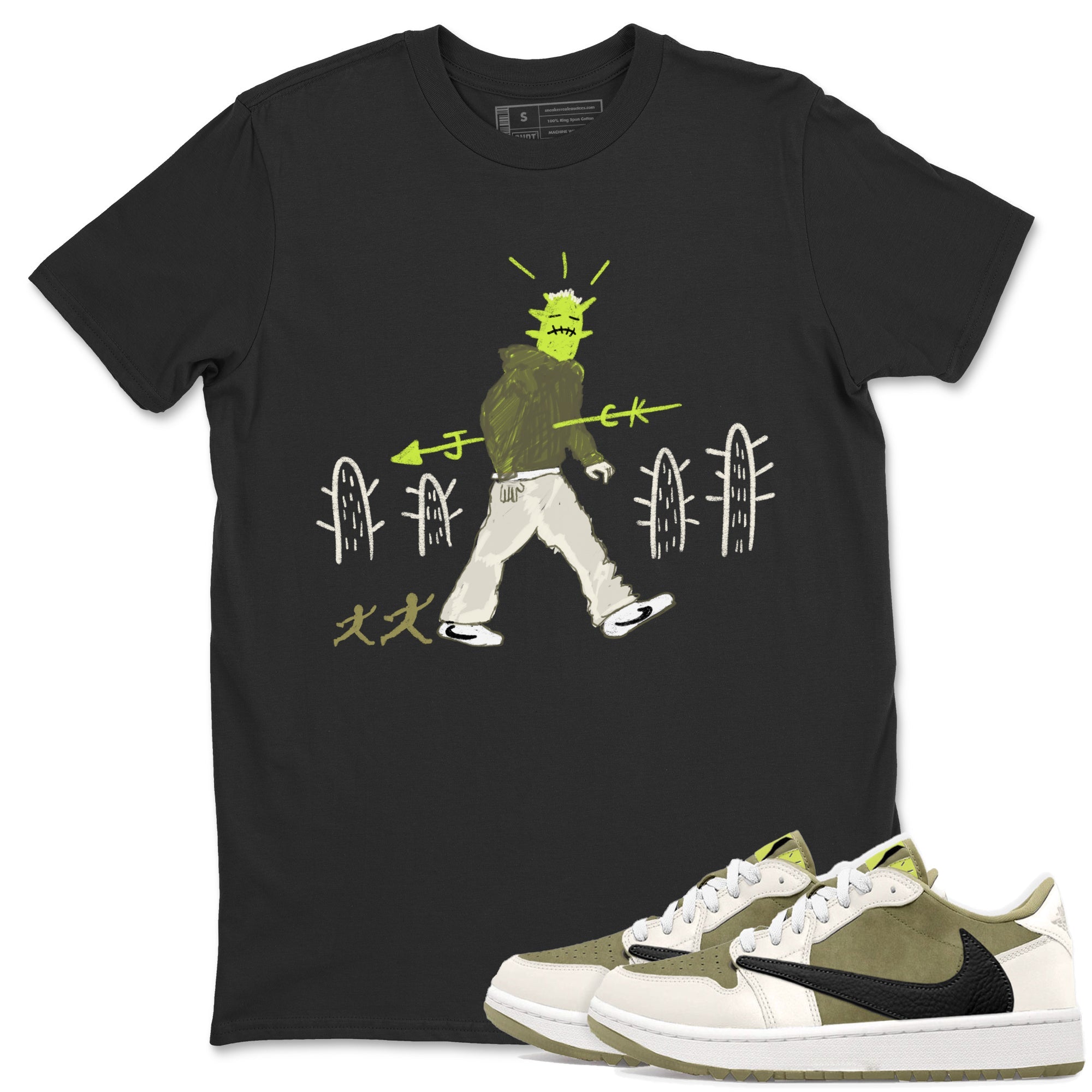 Air Jordan 1 Travis Scott Golf Olive shirt to match jordans Cactus Man sneaker tees 1s Travis Scott Golf Olive Streetwear Brand Drip Gear Zone unisex cotton Black 1 crew neck shirt