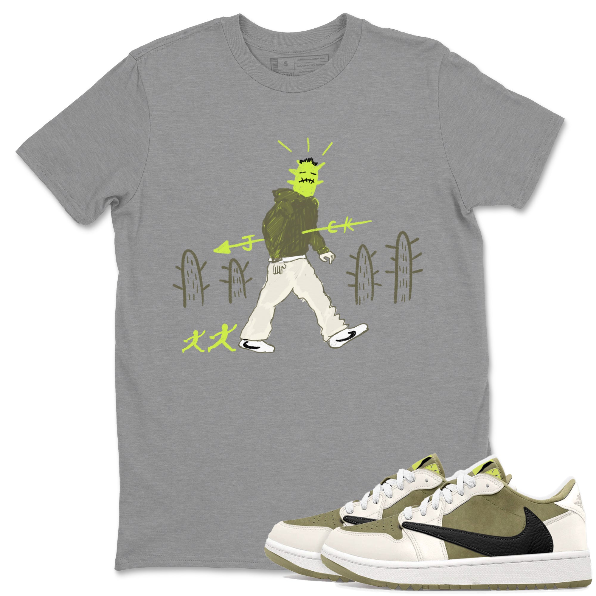 Air Jordan 1 Travis Scott Golf Olive shirt to match jordans Cactus Man sneaker tees 1s Travis Scott Golf Olive Streetwear Brand Drip Gear Zone unisex cotton Heather Grey 1 crew neck shirt