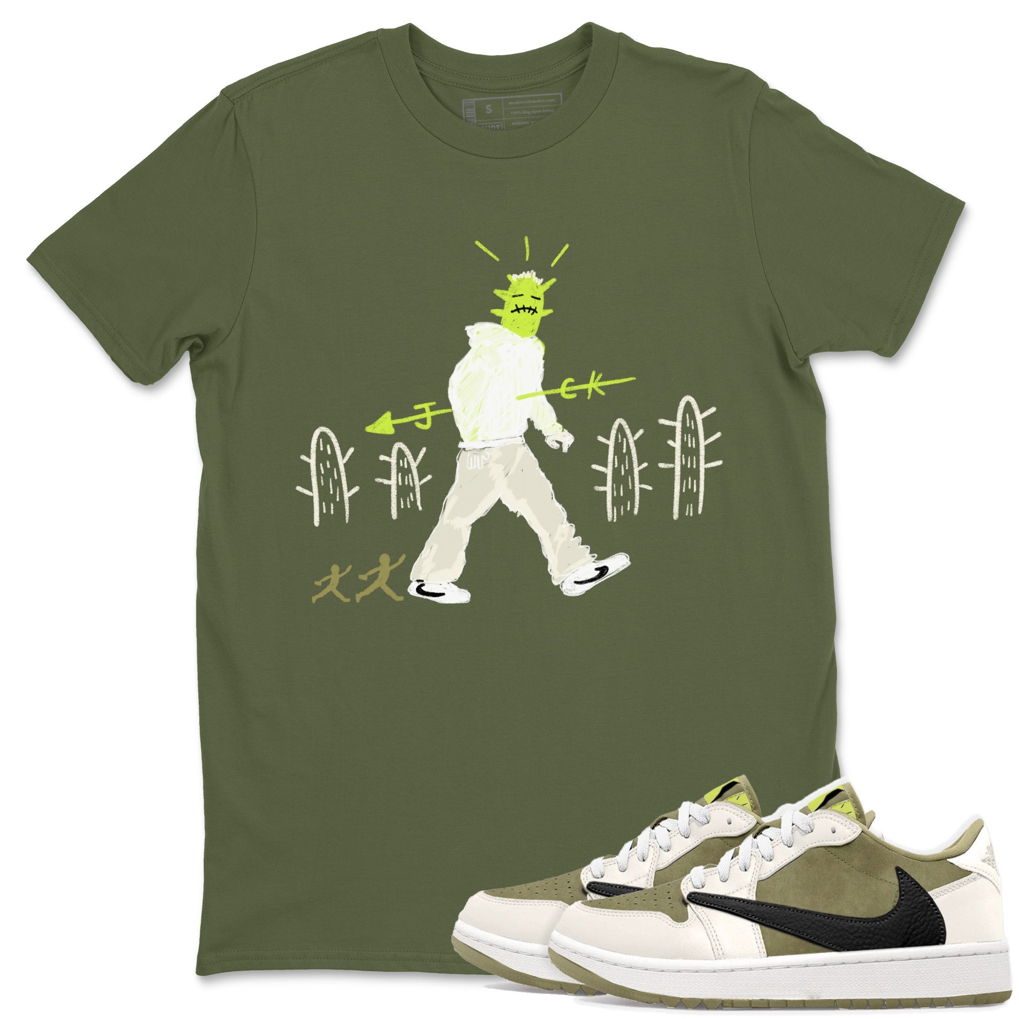 Air Jordan 1 Travis Scott Golf Olive shirt to match jordans Cactus Man sneaker tees 1s Travis Scott Golf Olive Streetwear Brand Drip Gear Zone unisex cotton Military Green 1 crew neck shirt
