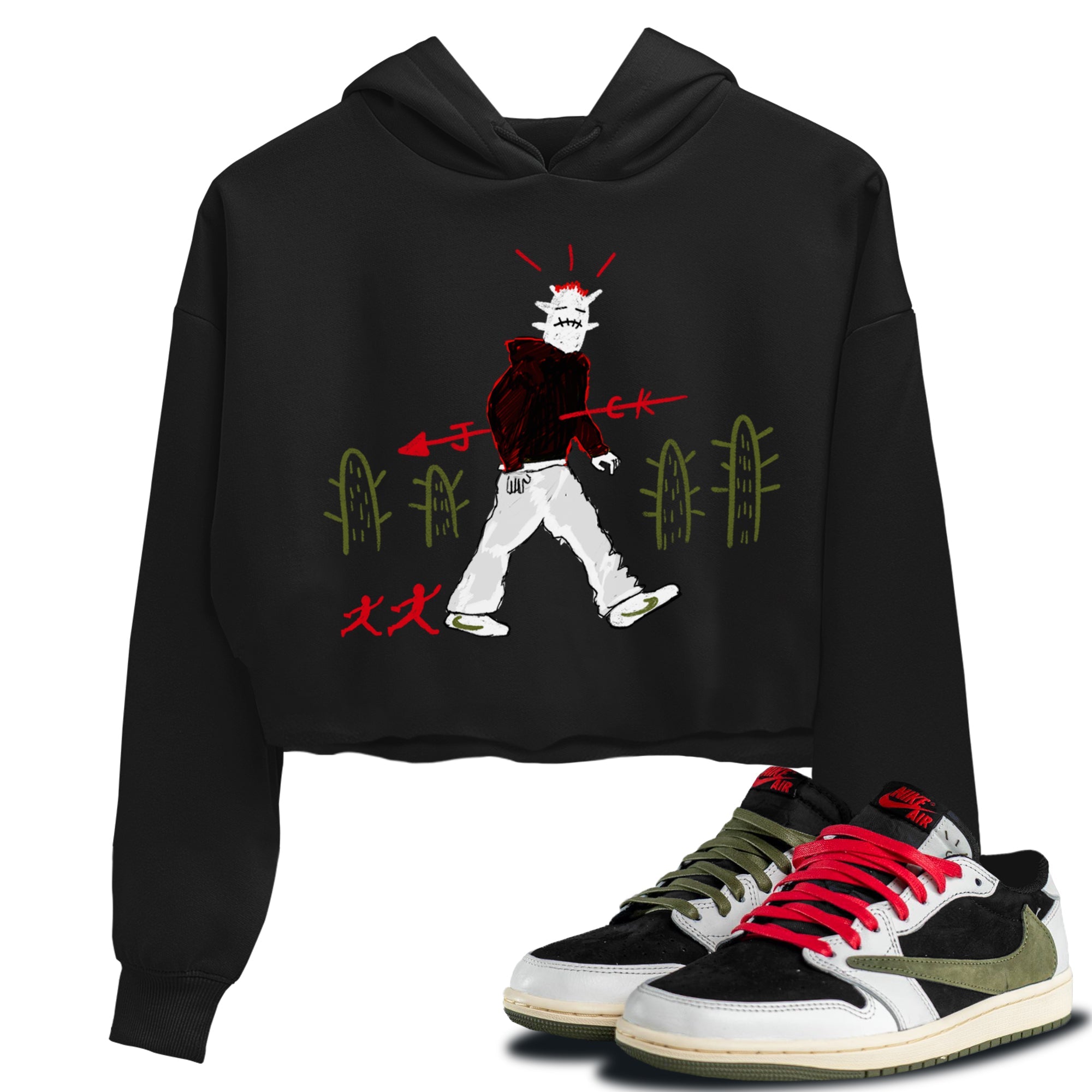 Air Jordan 1 Travis Scott Olive shirt to match jordans Cactus Man sneaker tees Air Jordan 1 Travis Scott Olive Streetwear Brand Streetwear Brand Drip Gear Zone Black 1 crop length shirt