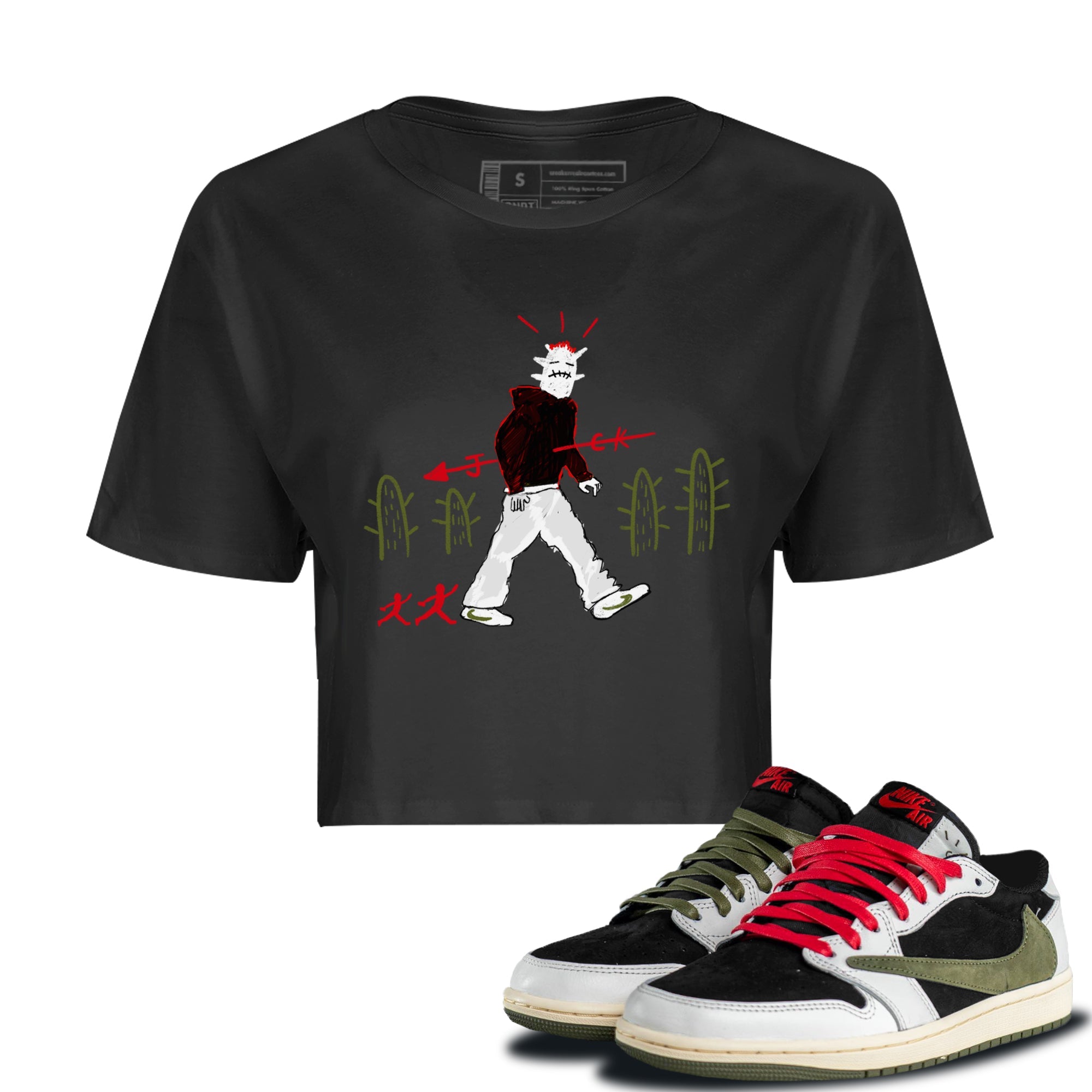 Air Jordan 1 Travis Scott Olive shirt to match jordans Cactus Man sneaker tees Air Jordan 1 Travis Scott Olive Streetwear Brand Streetwear Brand Drip Gear Zone Black 1 crop length shirt