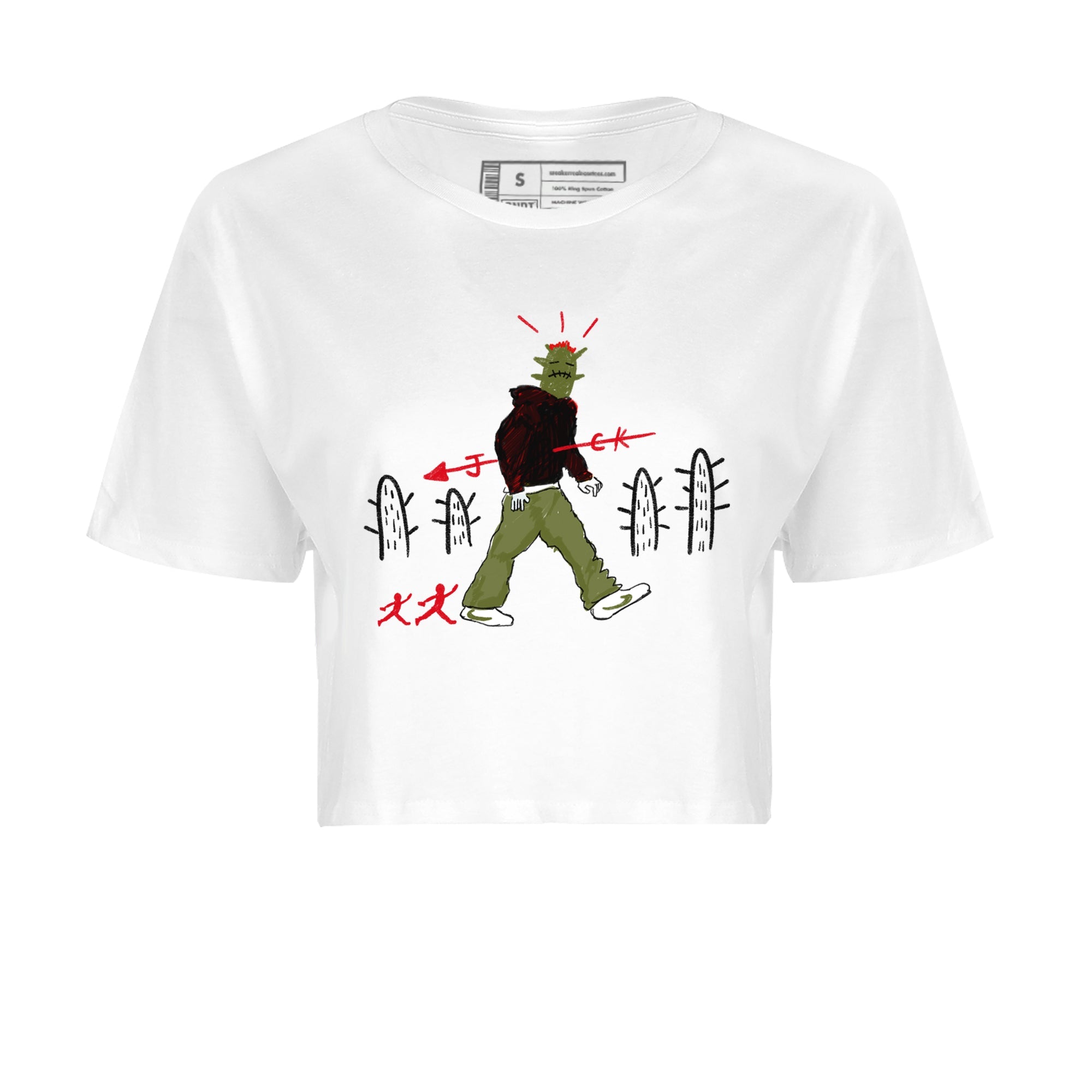 Air Jordan 1 Travis Scott Olive shirt to match jordans Cactus Man sneaker tees Air Jordan 1 x Travis Scott x Olive Streetwear Brand Drip Gear Zone White 2 crop length shirt