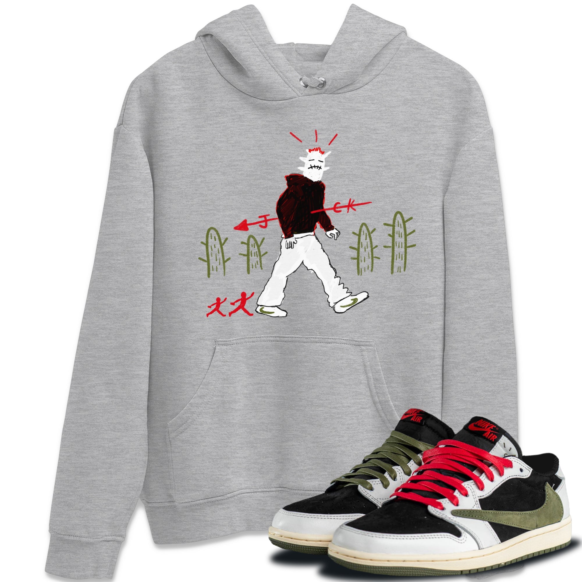 Air Jordan 1 Travis Scott Olive shirt to match jordans Cactus Man sneaker tees Air Jordan 1 x Travis Scott x Olive Streetwear Brand Drip Gear Zone unisex cotton Heather Grey 1 crew neck shirt