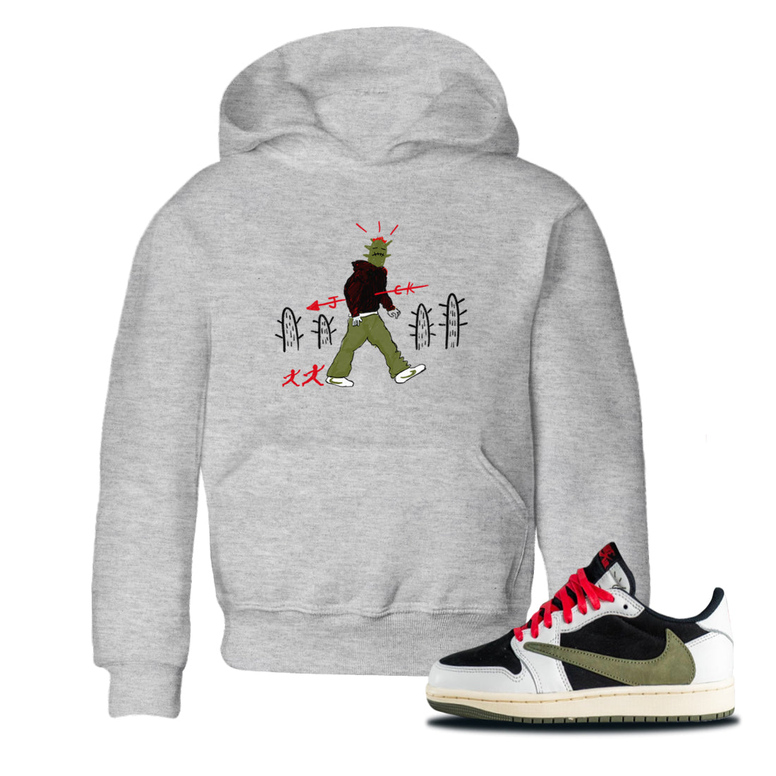 Air Jordan 1 Travis Scott Olive shirt to match jordans Cactus Man sneaker tees Air Jordan 1 Travis Scott Olive Drip Gear Zone baby toddler Heather Grey 1 cotton Shirt