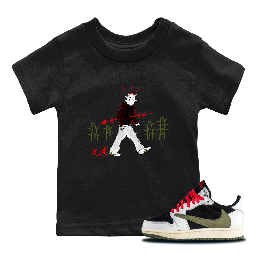 Air Jordan 1 Travis Scott Olive shirt to match jordans Cactus Man sneaker tees Air Jordan 1 Travis Scott Olive Drip Gear Zone baby toddler Black 1 cotton Shirt