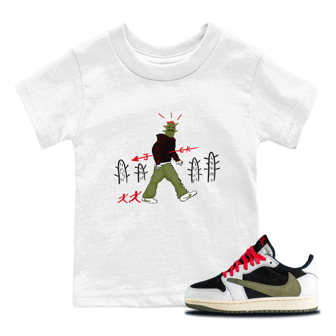 Air Jordan 1 Travis Scott Olive shirt to match jordans Cactus Man sneaker tees Air Jordan 1 Travis Scott Olive Drip Gear Zone baby toddler White 1 cotton Shirt